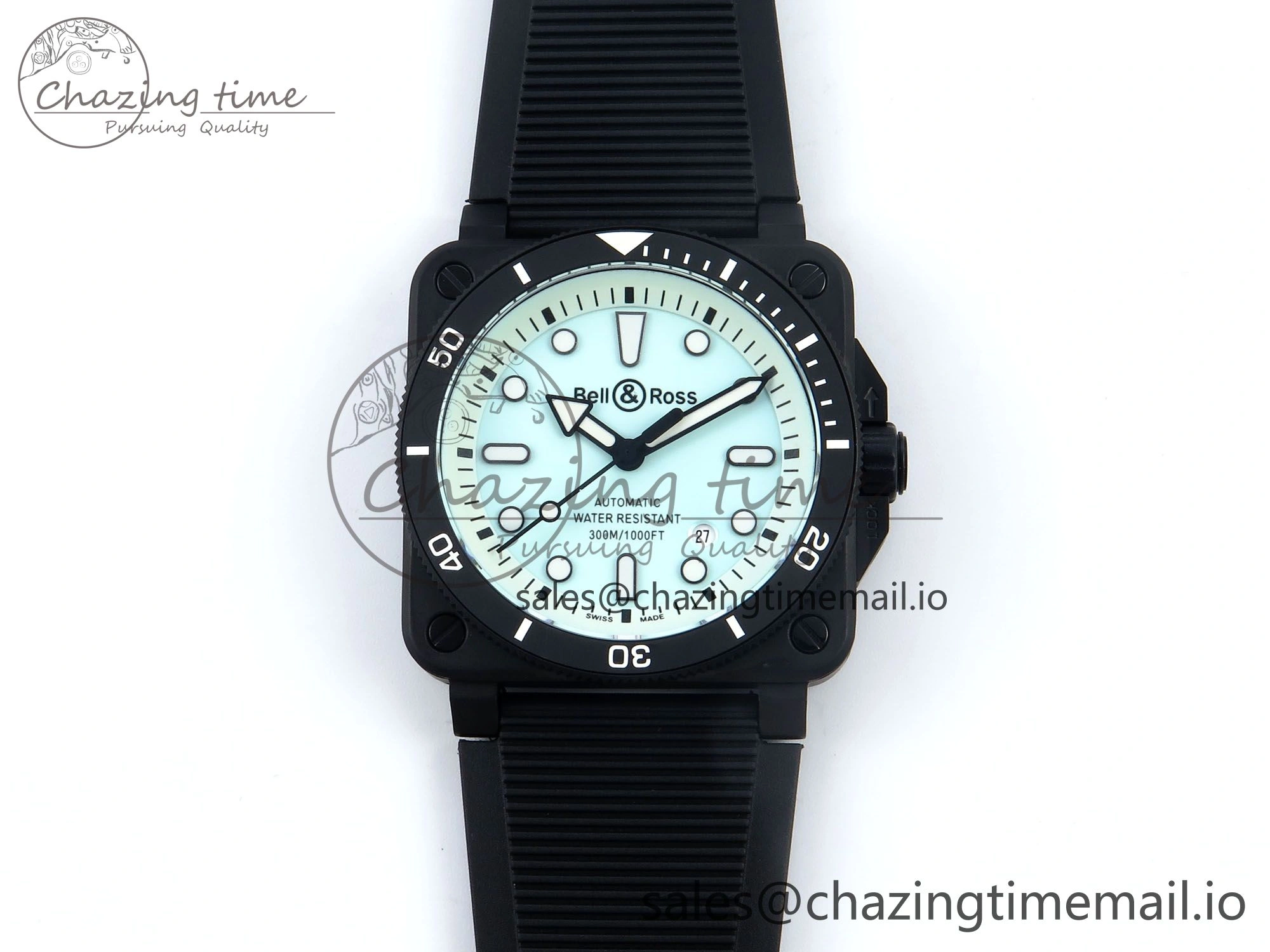 BR03 Diver BRF 1:1 Best Edition Pale Blue Dial on Black Rubber Strap A2824