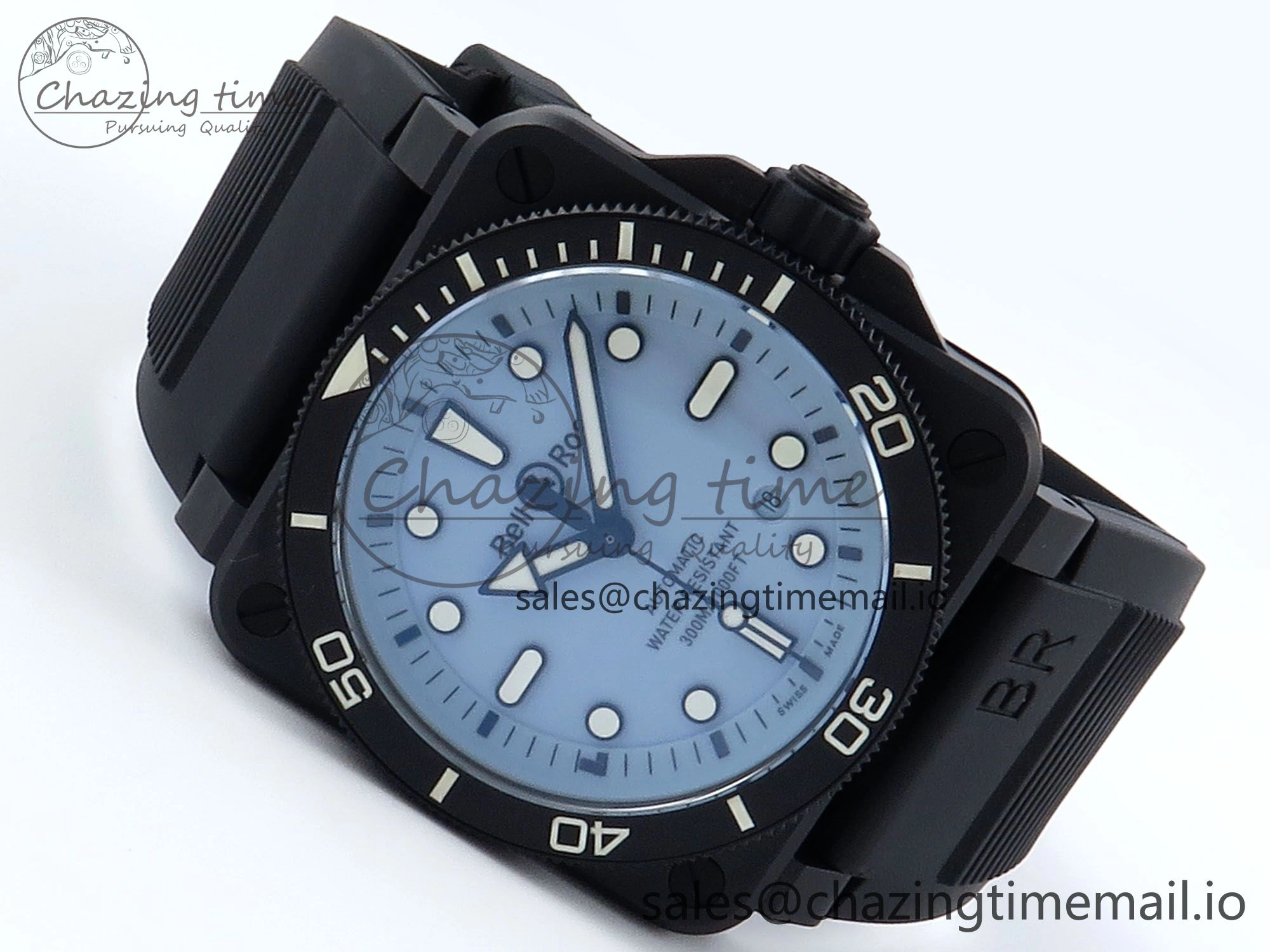 BR03 Full Lume M+F 1:1 Best Edition Blue Dial on Black Rubber Strap A2892