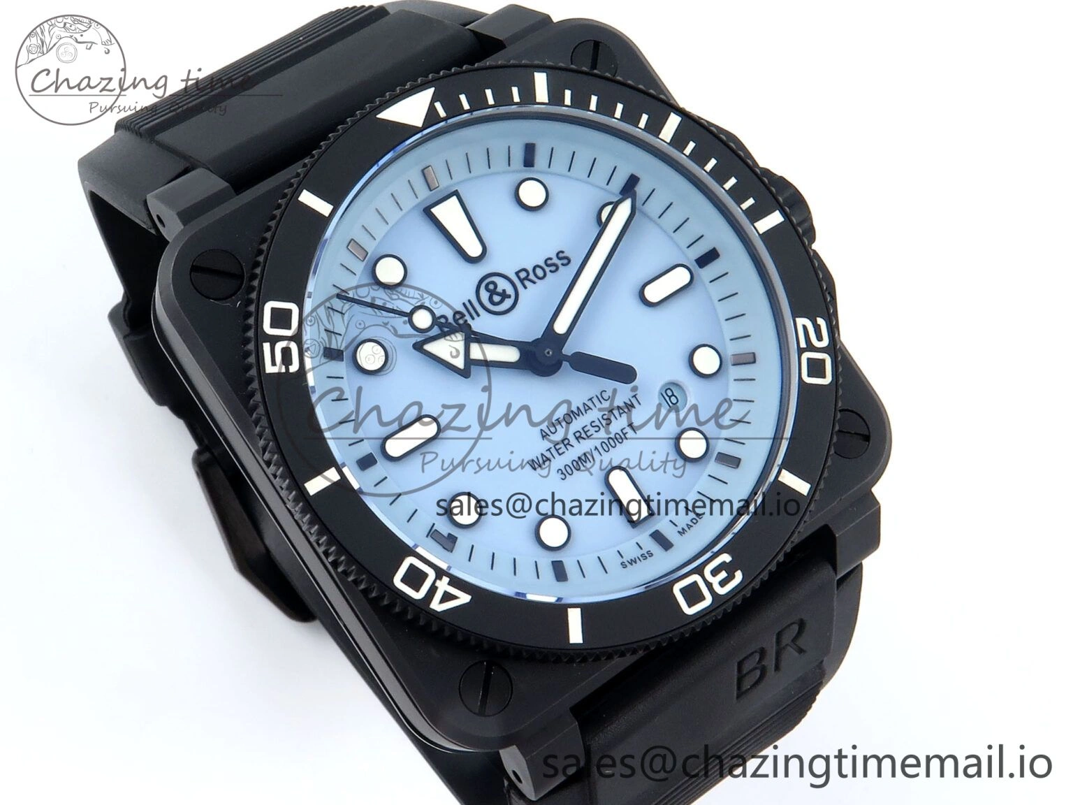 BR03 Full Lume M+F 1:1 Best Edition Blue Dial on Black Rubber Strap A2892
