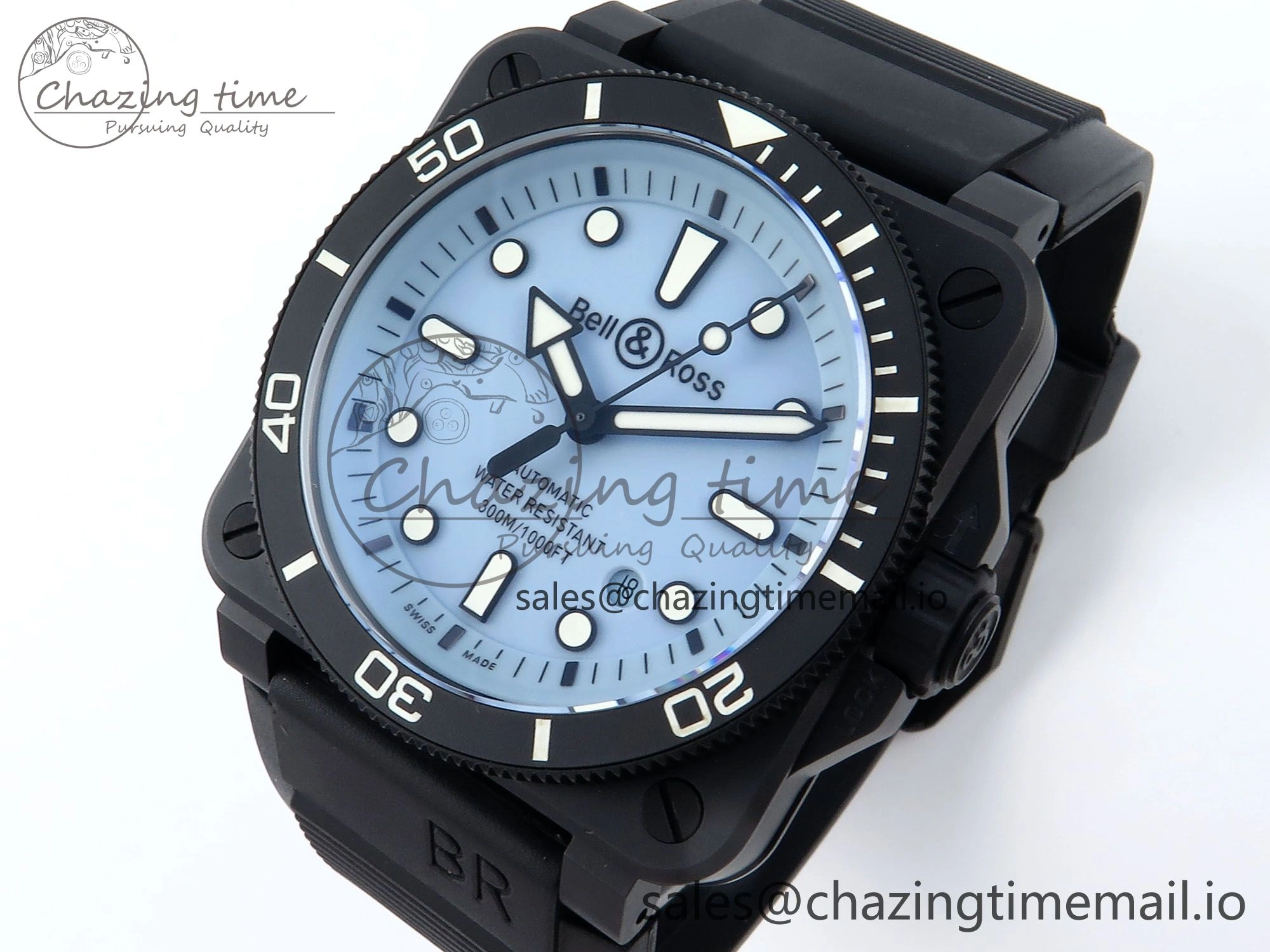 BR03 Full Lume M+F 1:1 Best Edition Blue Dial on Black Rubber Strap A2892