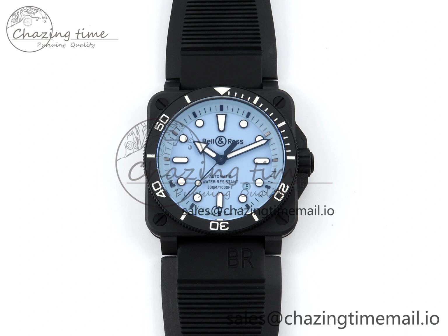 BR03 Full Lume M+F 1:1 Best Edition Blue Dial on Black Rubber Strap A2892