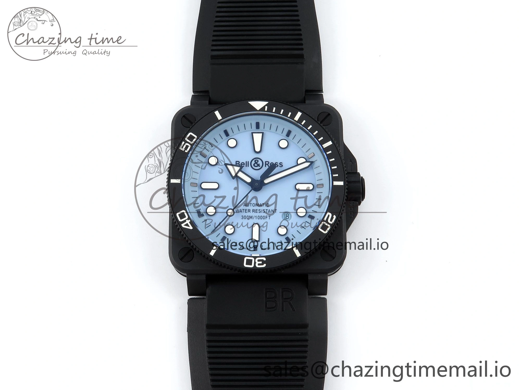 BR03 Full Lume M+F 1:1 Best Edition Blue Dial on Black Rubber Strap A2892