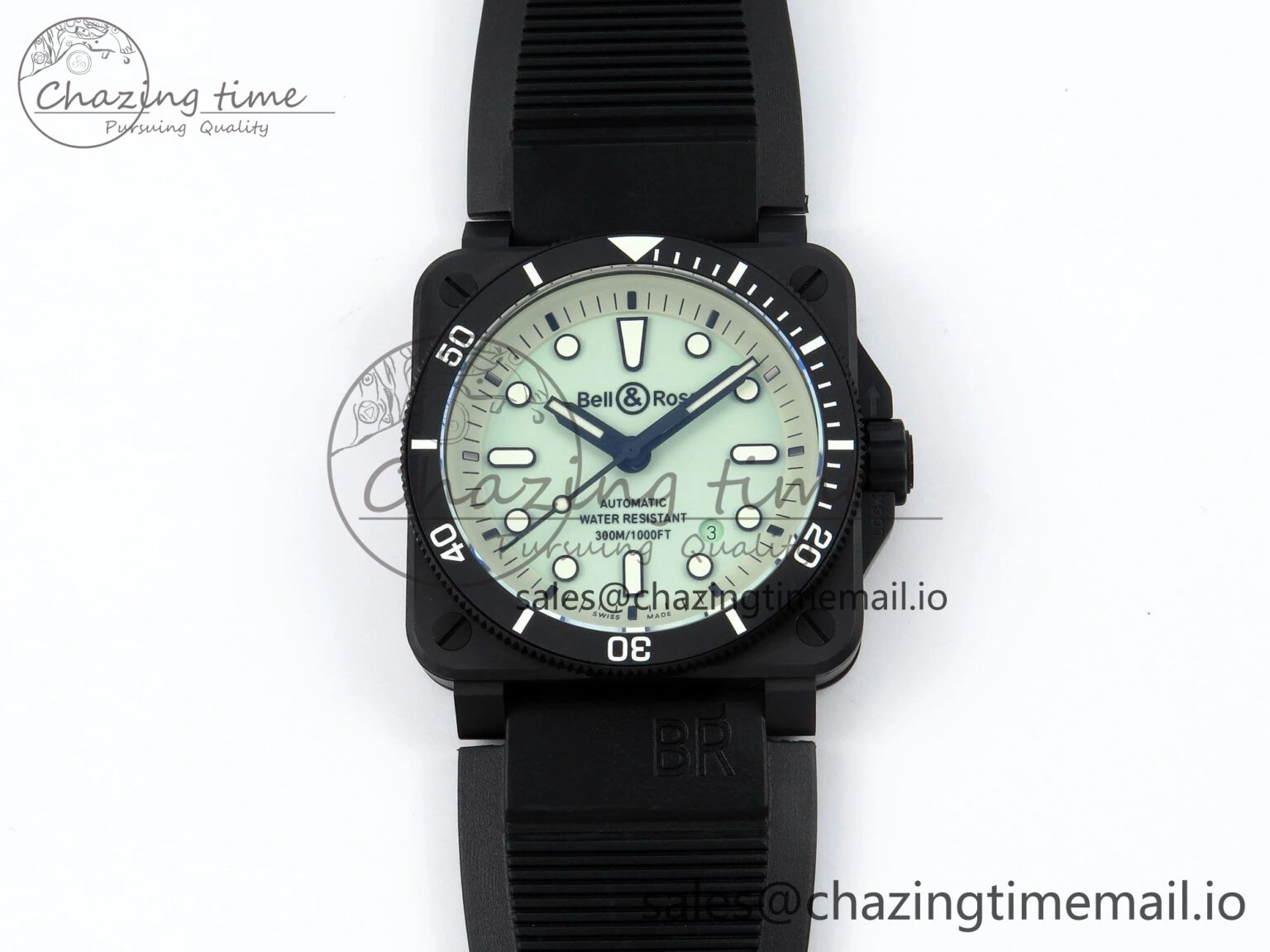 BR03 Full Lume M+F 1:1 Best Edition Green Dial on Black Rubber Strap A2892