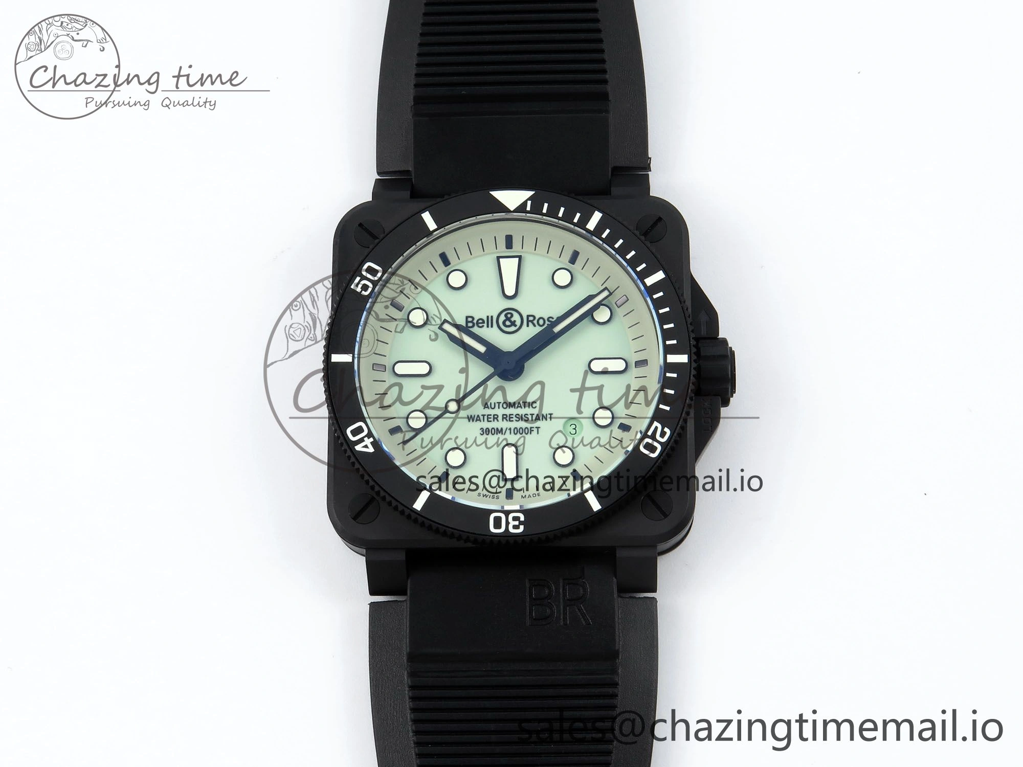 BR03 Full Lume M+F 1:1 Best Edition Green Dial on Black Rubber Strap A2892