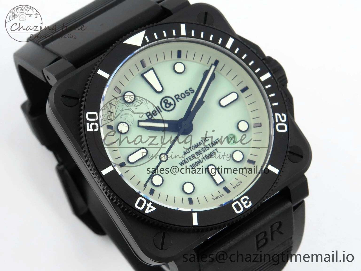 BR03 Full Lume M+F 1:1 Best Edition Green Dial on Black Rubber Strap A2892