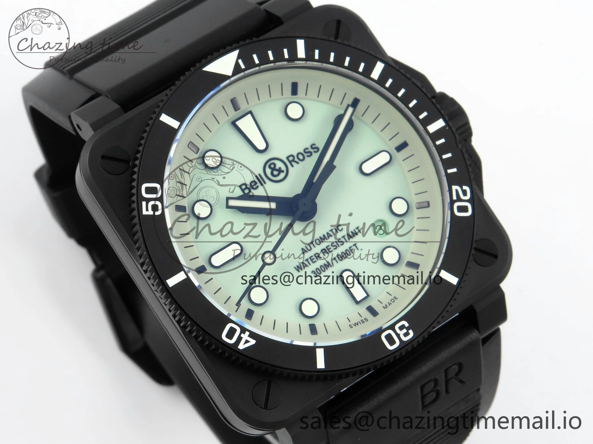 BR03 Full Lume M+F 1:1 Best Edition Green Dial on Black Rubber Strap A2892