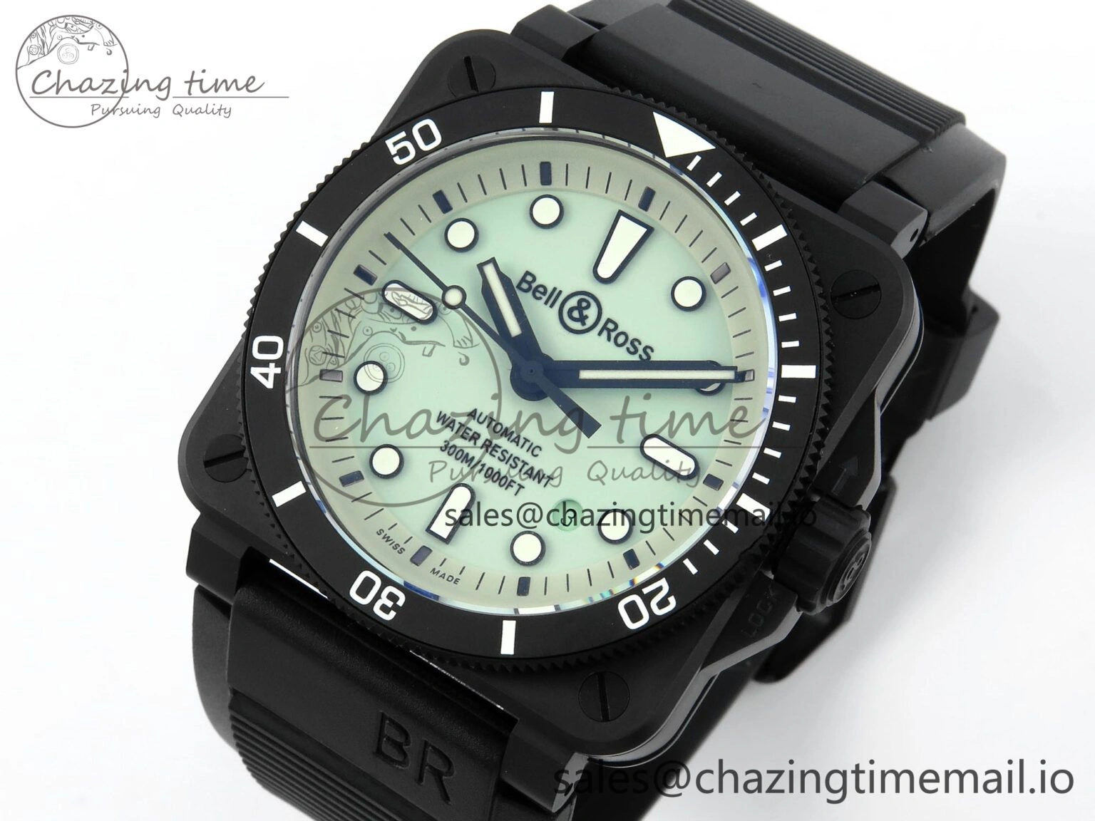 BR03 Full Lume M+F 1:1 Best Edition Green Dial on Black Rubber Strap A2892