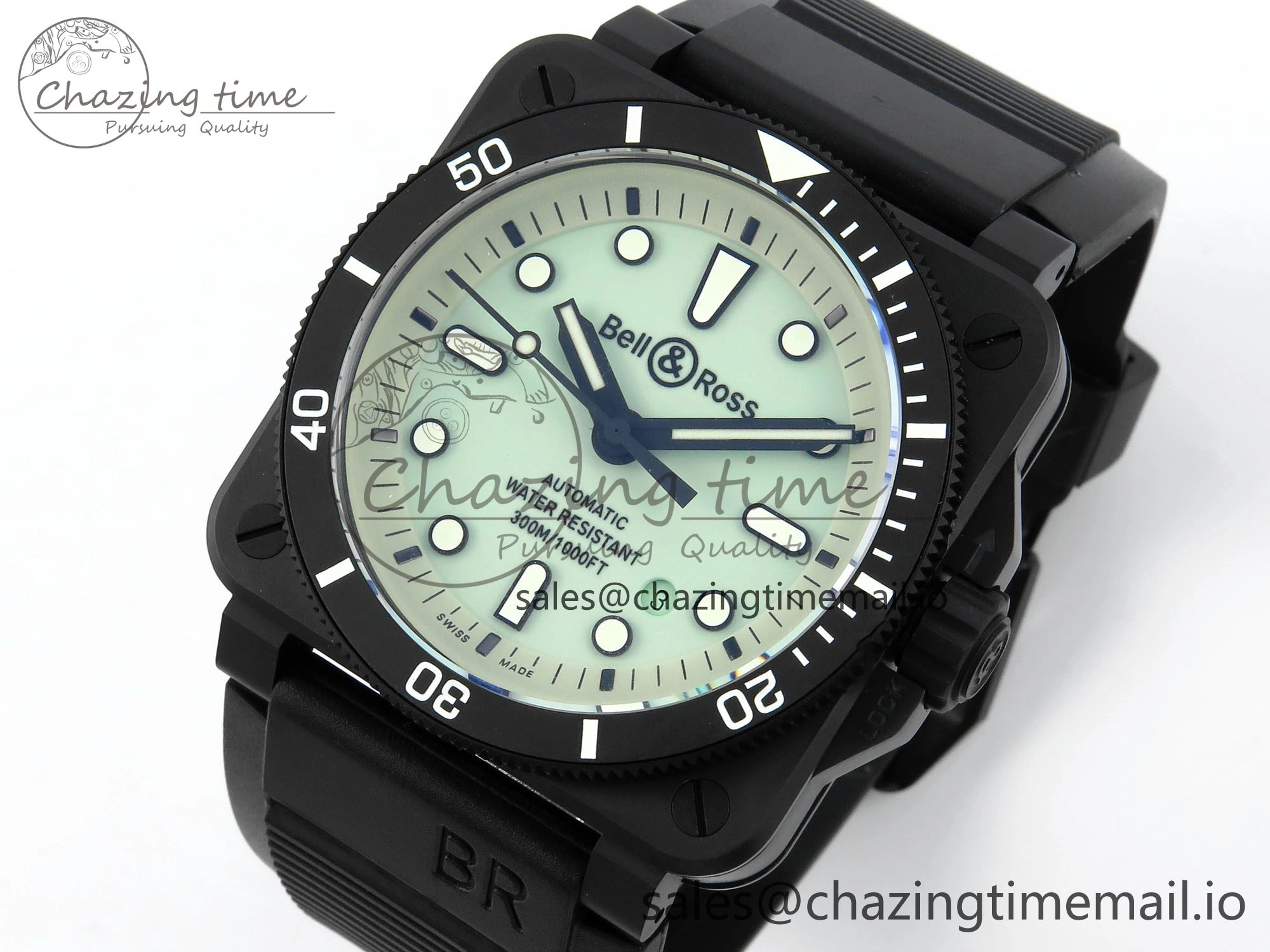 BR03 Full Lume M+F 1:1 Best Edition Green Dial on Black Rubber Strap A2892