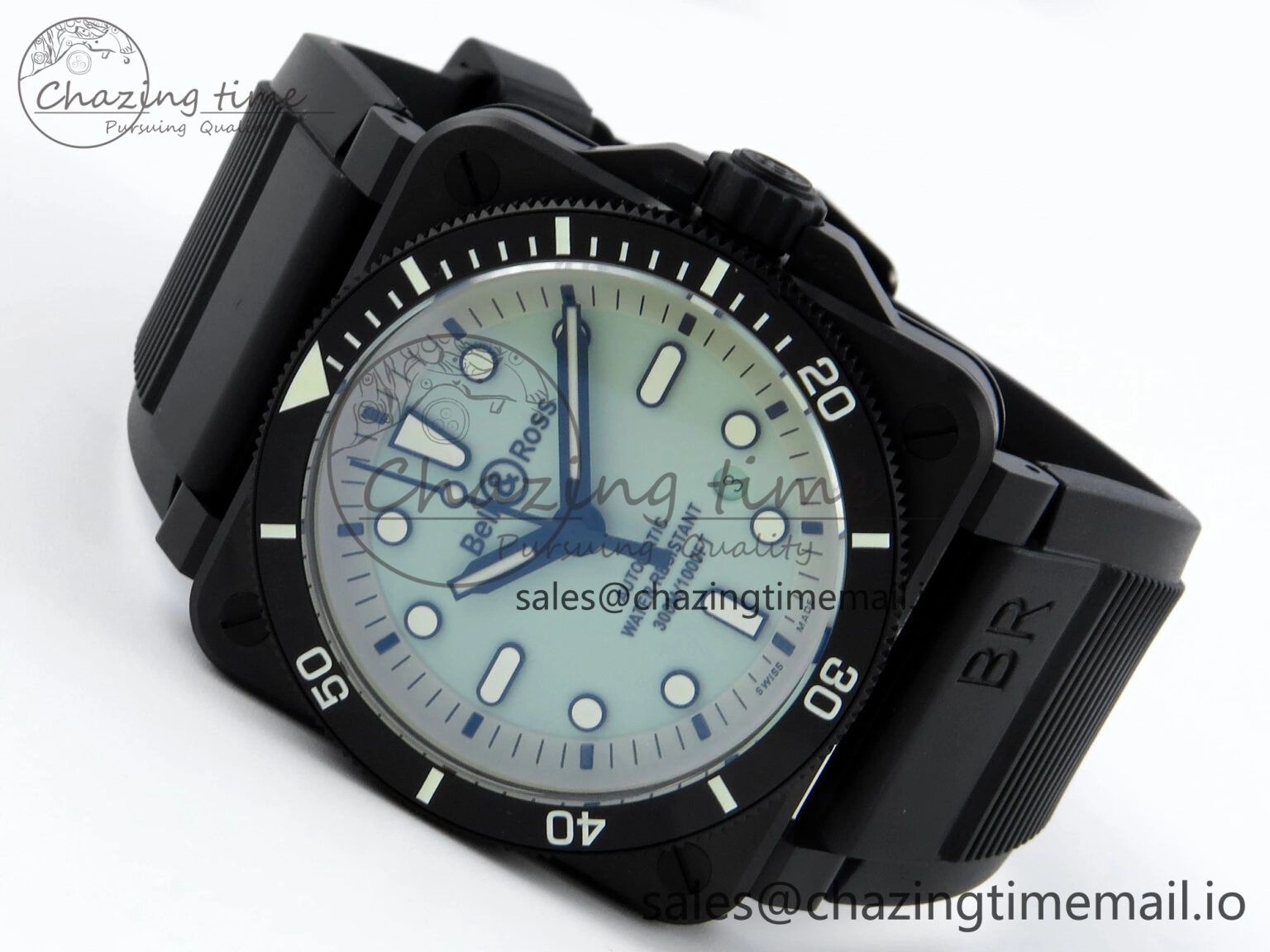 BR03 Full Lume M+F 1:1 Best Edition Green Dial on Black Rubber Strap A2892