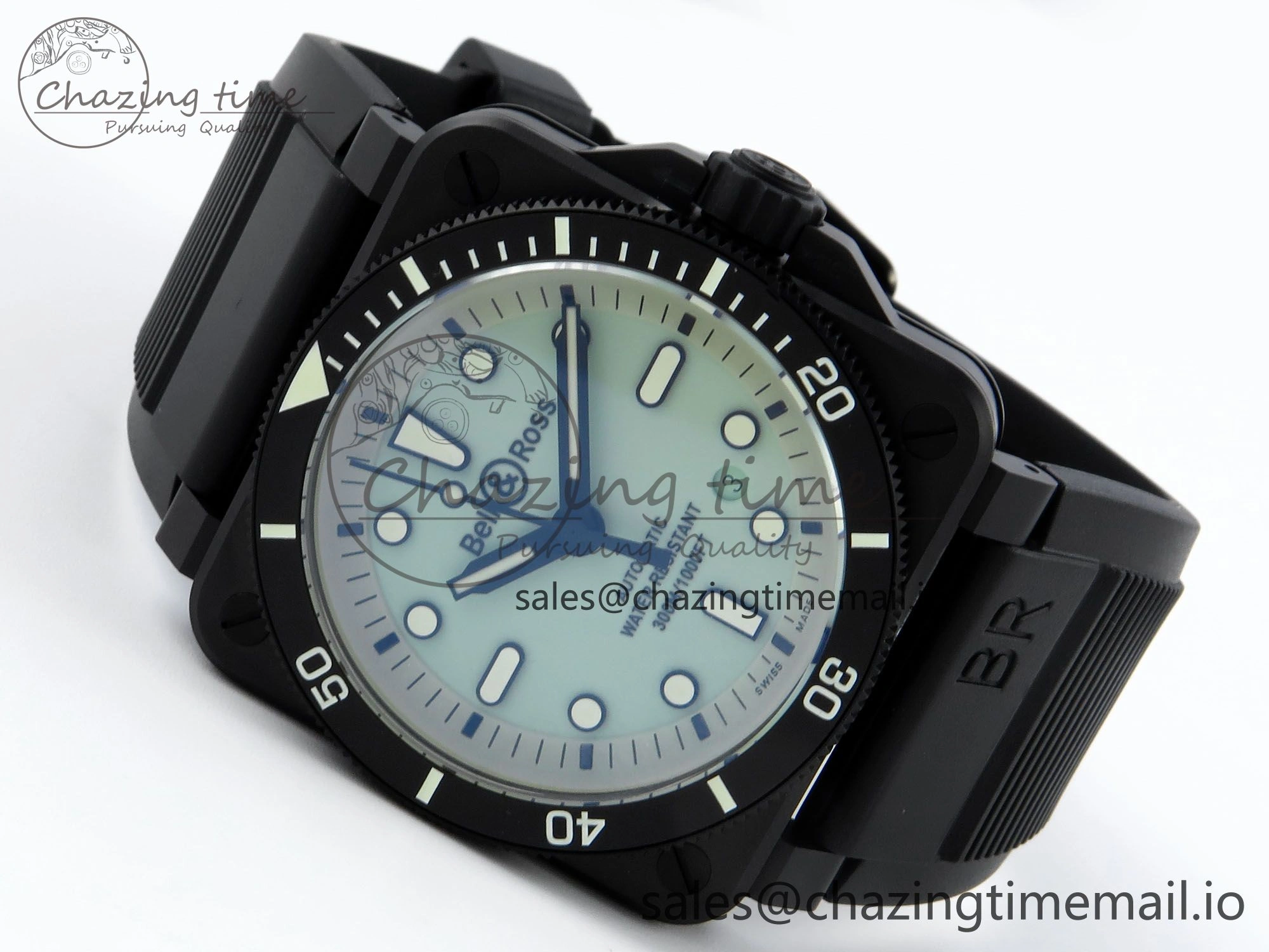 BR03 Full Lume M+F 1:1 Best Edition Green Dial on Black Rubber Strap A2892