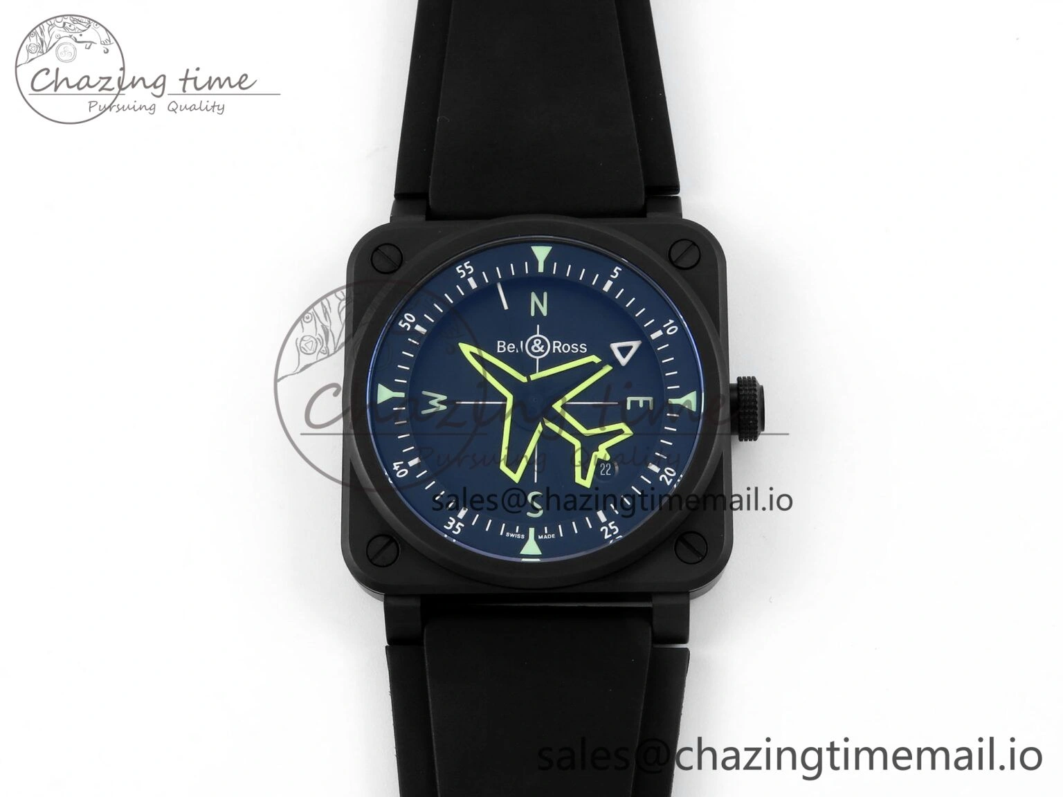 BR03 GyroCompass M+F 1:1 Best Edition Black Dial on Black Rubber Strap A2892