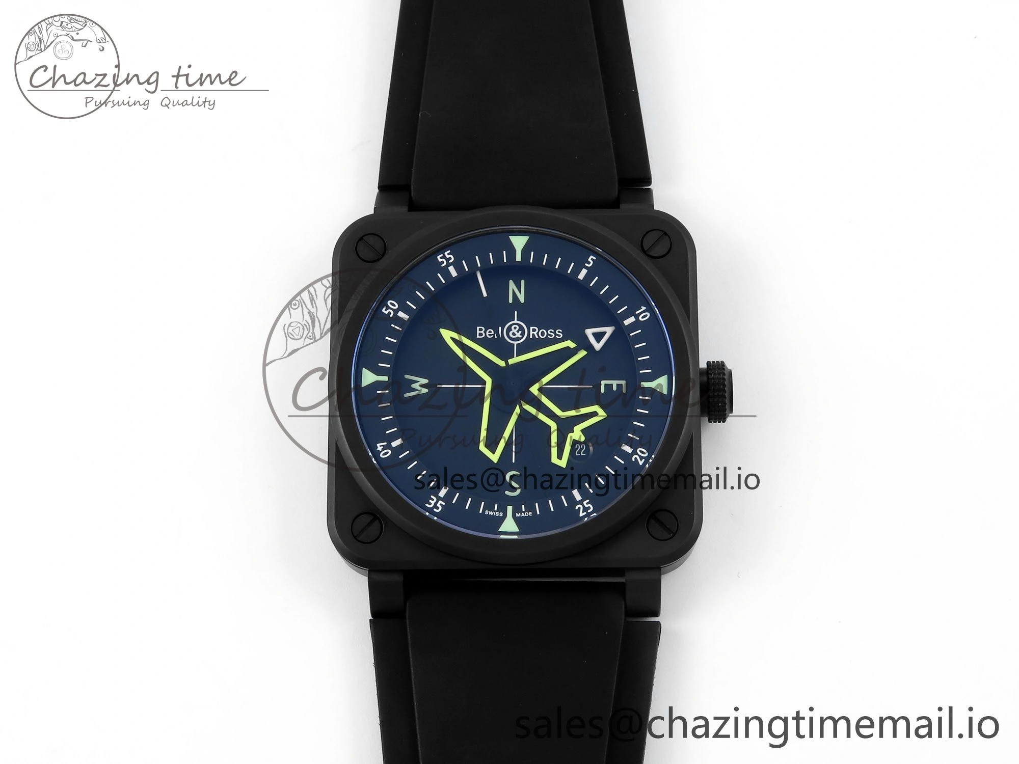 BR03 GyroCompass M+F 1:1 Best Edition Black Dial on Black Rubber Strap A2892