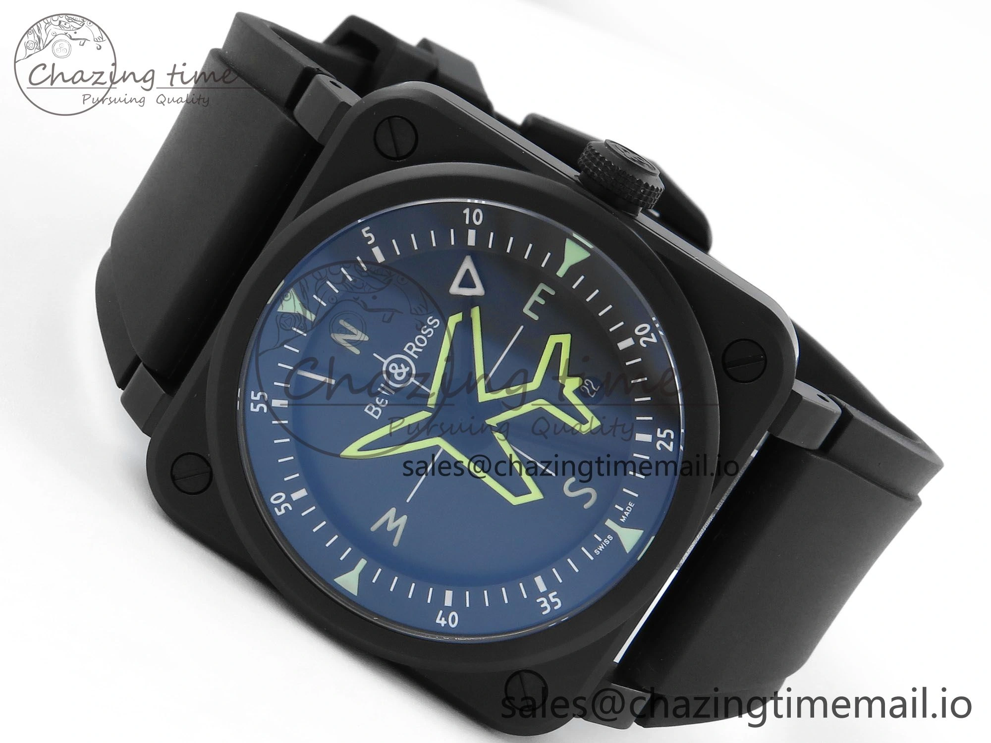 BR03 GyroCompass M+F 1:1 Best Edition Black Dial on Black Rubber Strap A2892