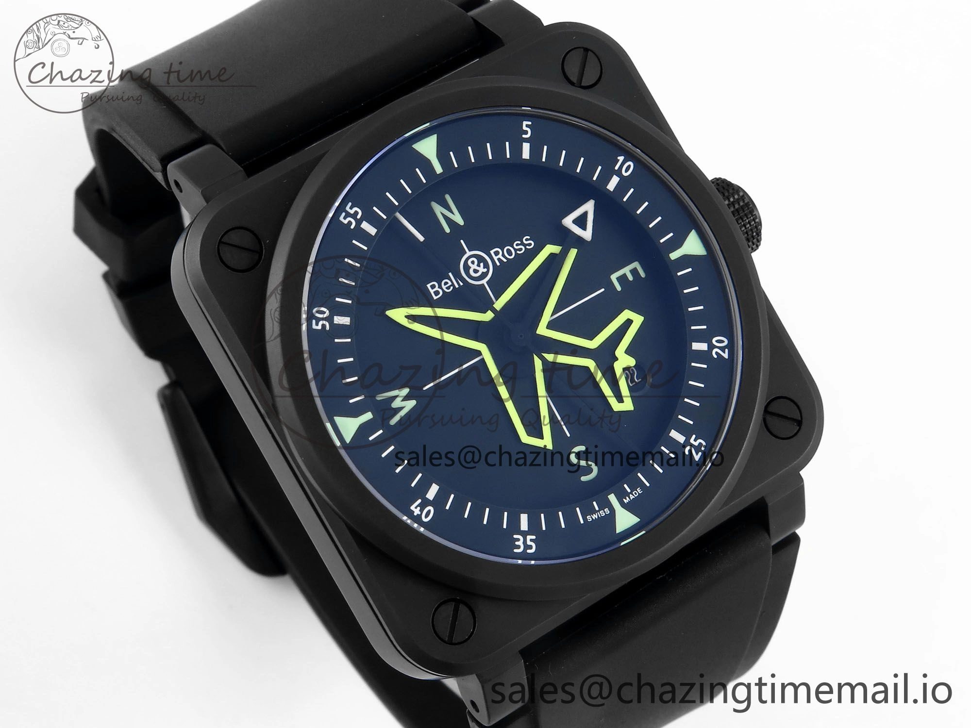 BR03 GyroCompass M+F 1:1 Best Edition Black Dial on Black Rubber Strap A2892