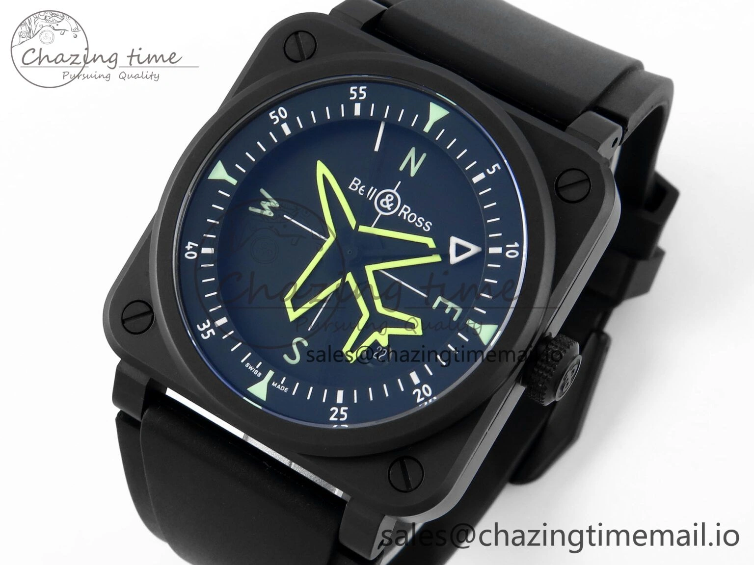 BR03 GyroCompass M+F 1:1 Best Edition Black Dial on Black Rubber Strap A2892