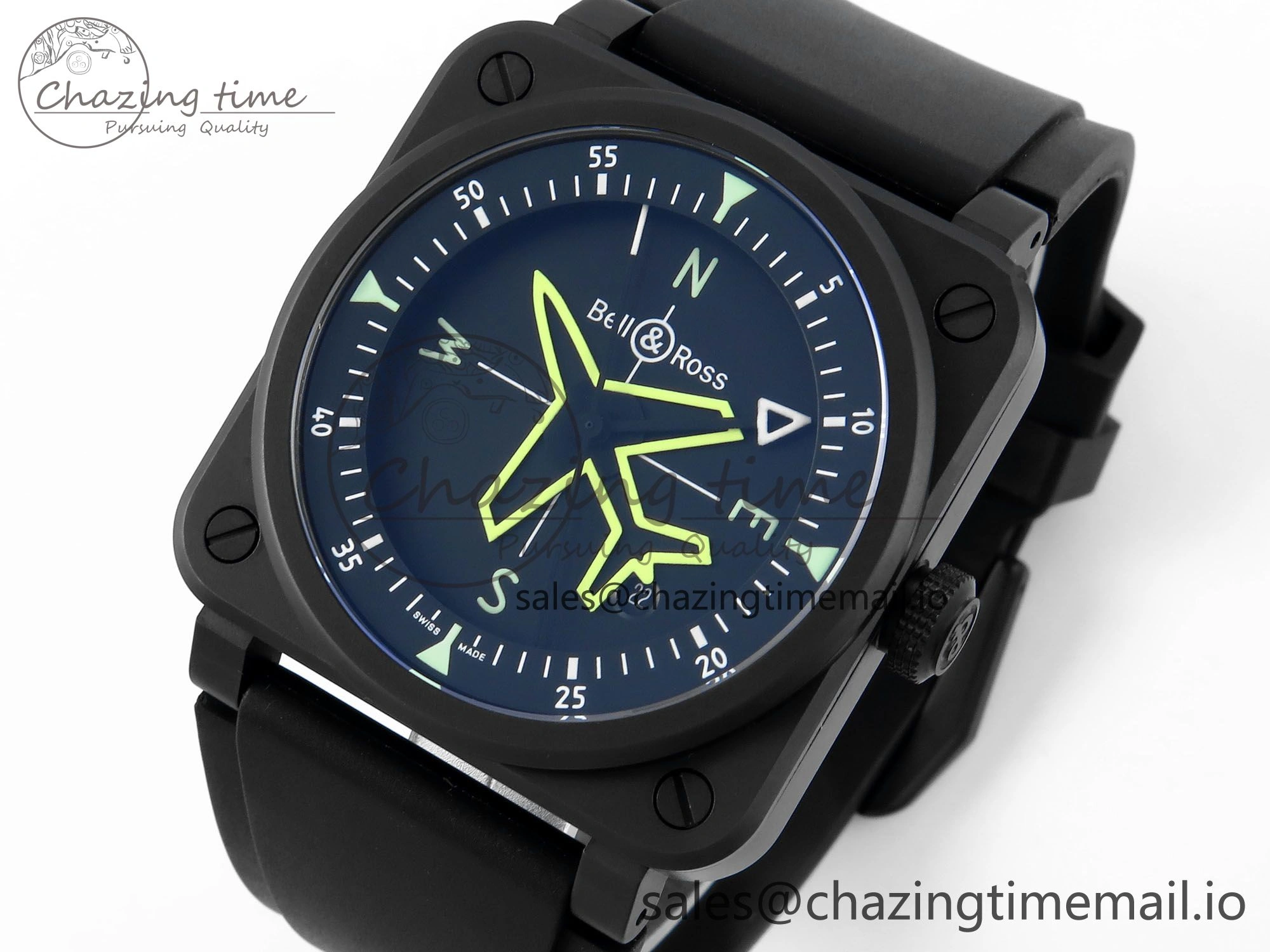 BR03 GyroCompass M+F 1:1 Best Edition Black Dial on Black Rubber Strap A2892