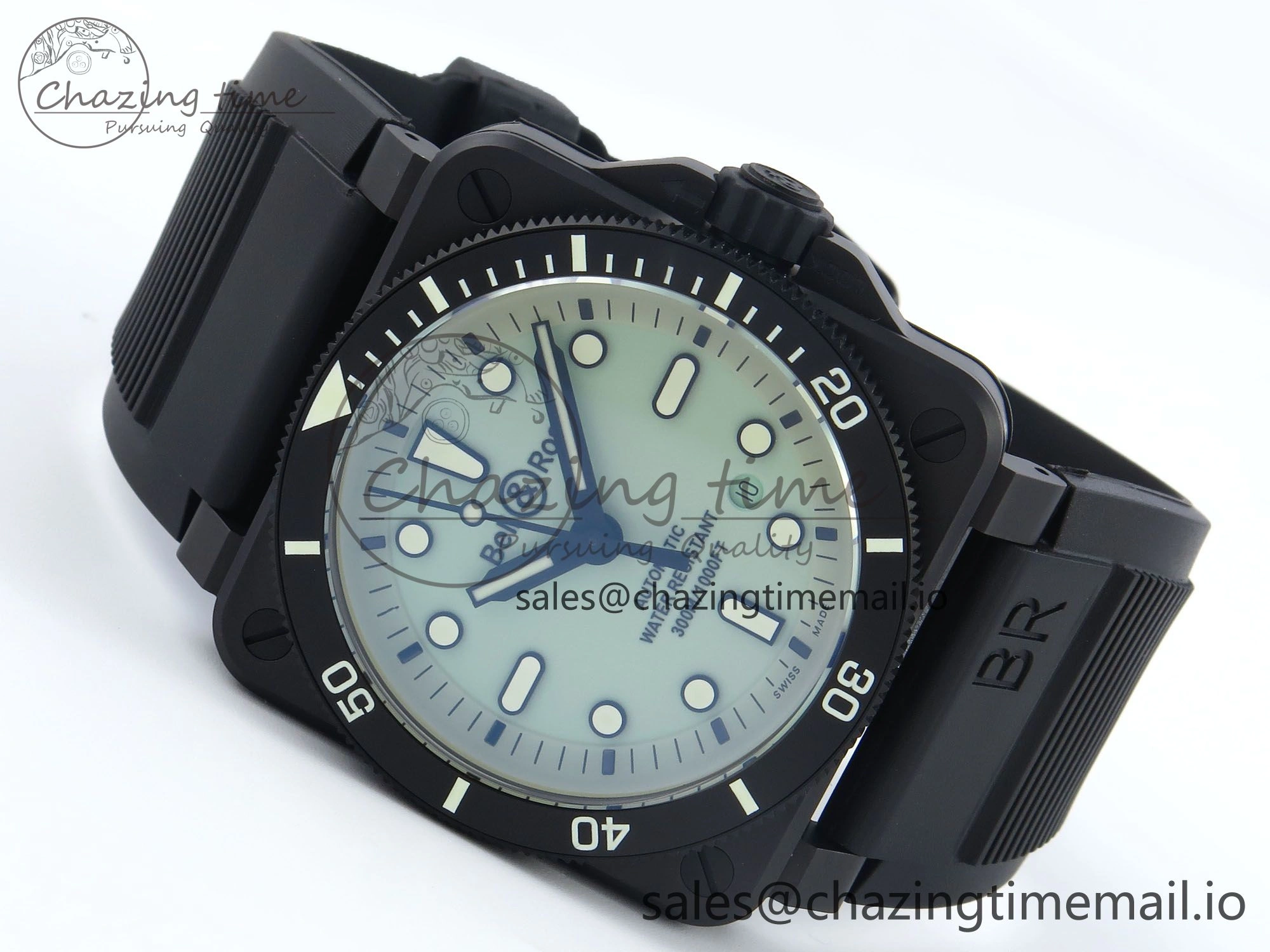 BR03A Instruments BRF 1:1 Best Edition Pale Green Dial on Black Rubber Strap A2824