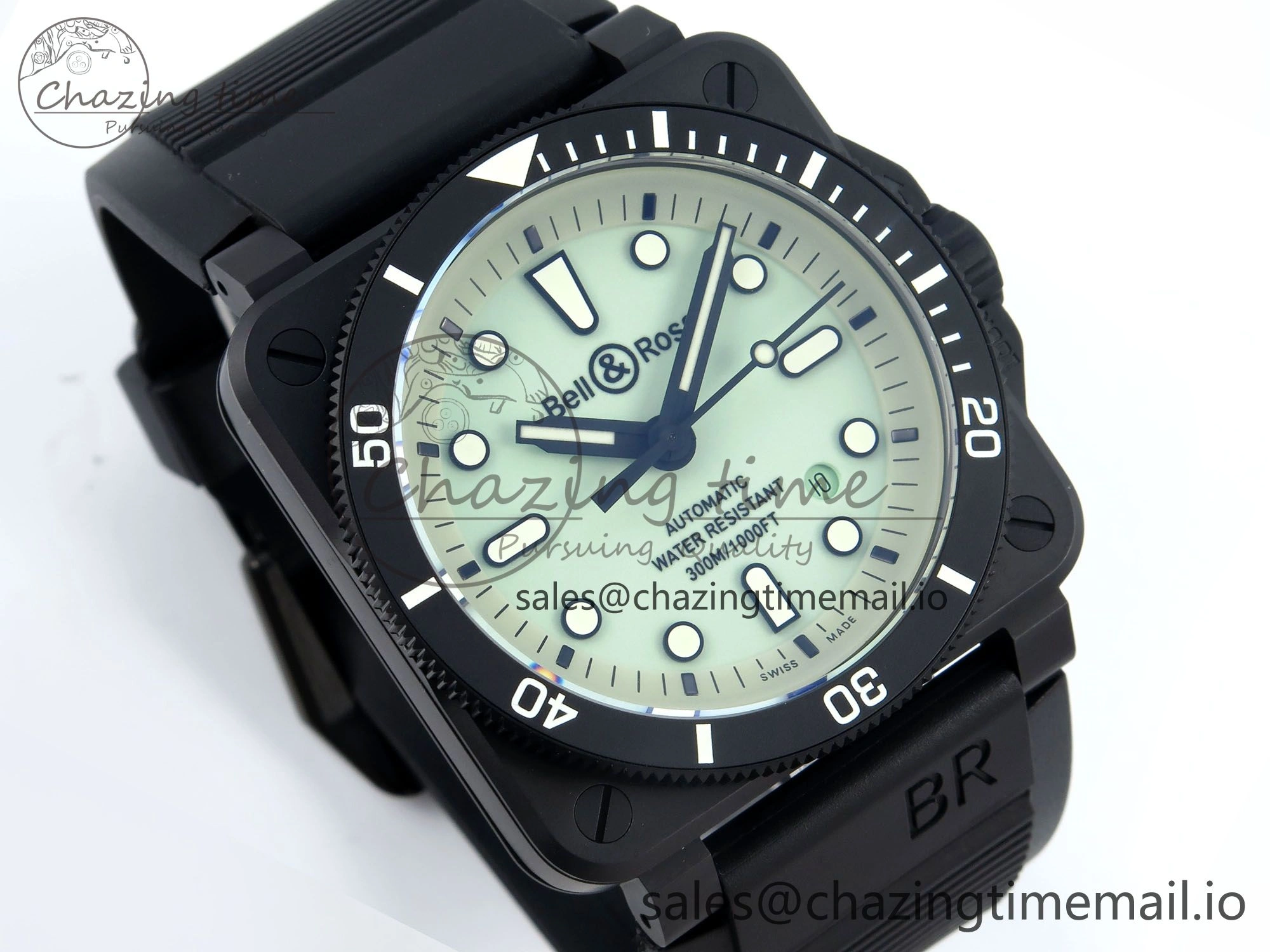 BR03A Instruments BRF 1:1 Best Edition Pale Green Dial on Black Rubber Strap A2824