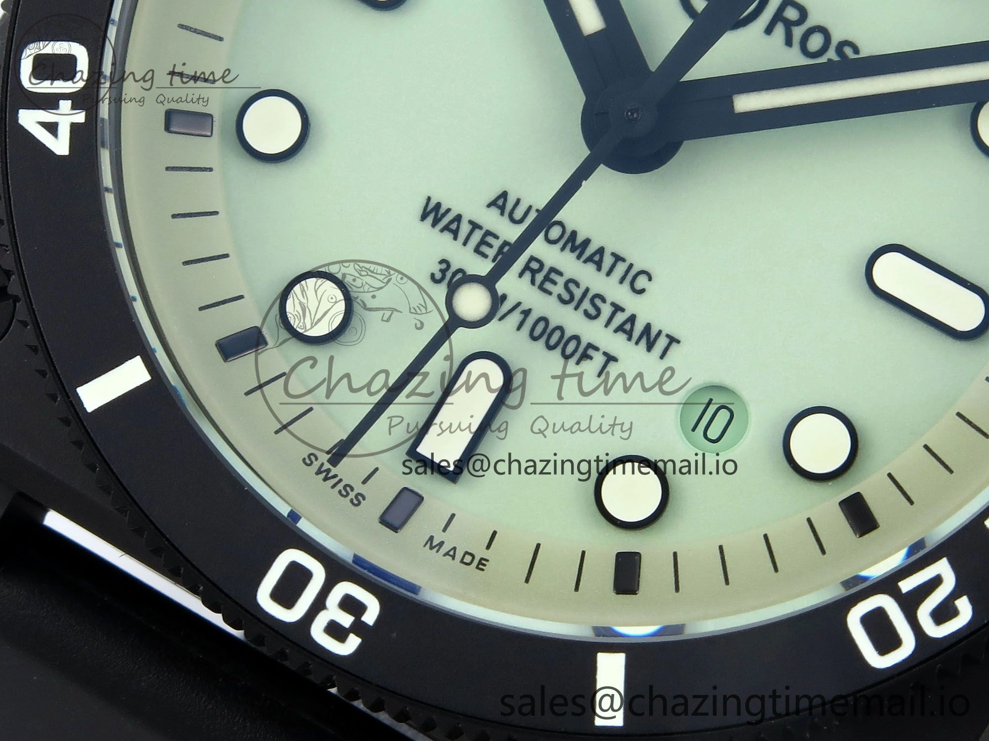 BR03A Instruments BRF 1:1 Best Edition Pale Green Dial on Black Rubber Strap A2824