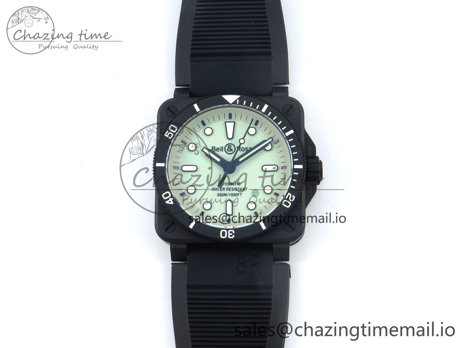 BR03A Instruments BRF 1:1 Best Edition Pale Green Dial on Black Rubber Strap A2824