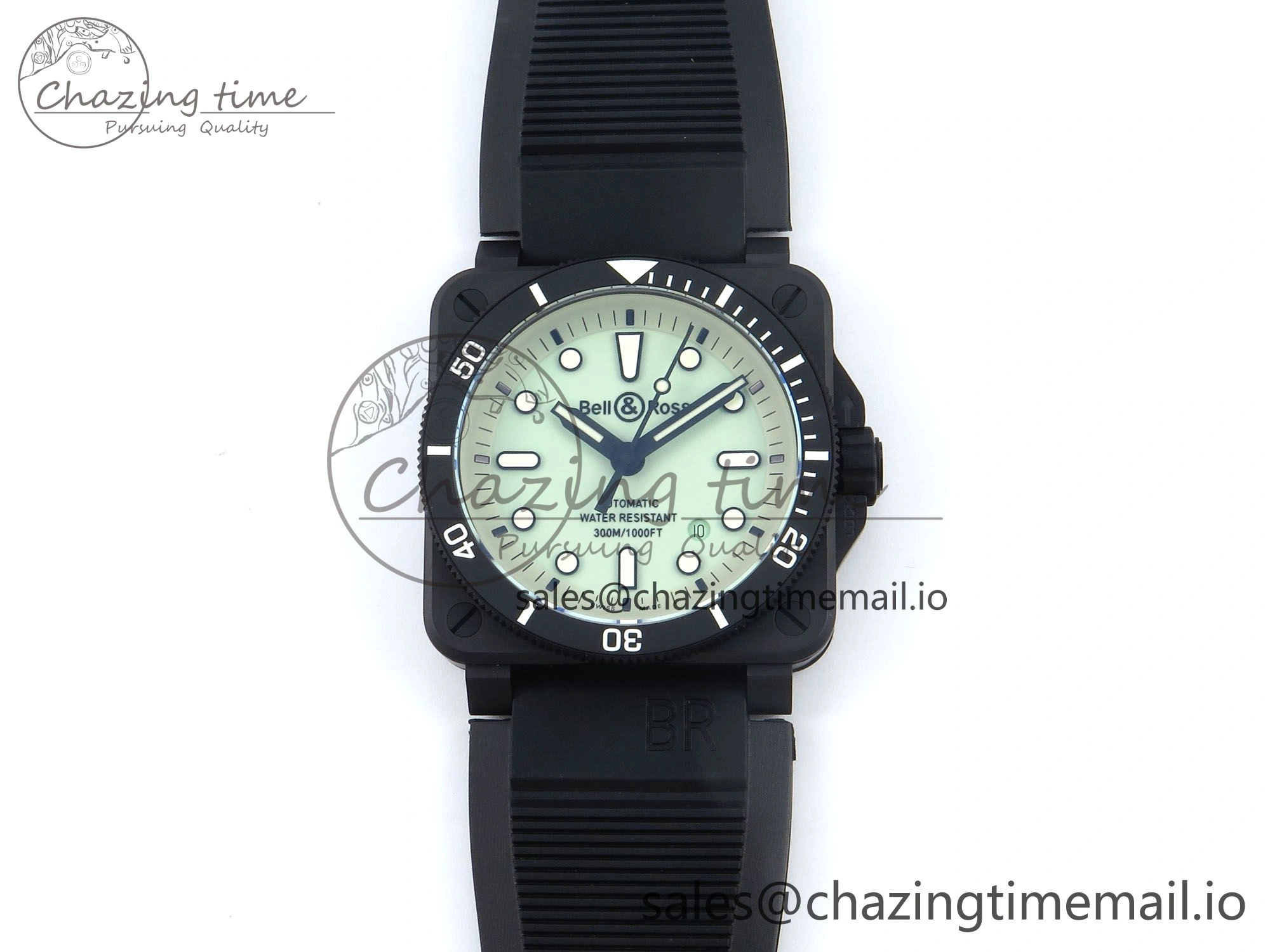 BR03A Instruments BRF 1:1 Best Edition Pale Green Dial on Black Rubber Strap A2824
