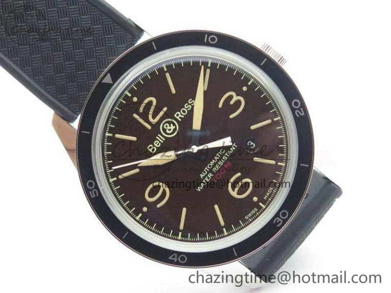 BR123 Vintage SS Brown Dial On Black Rubber Strap MIYOTA 9015