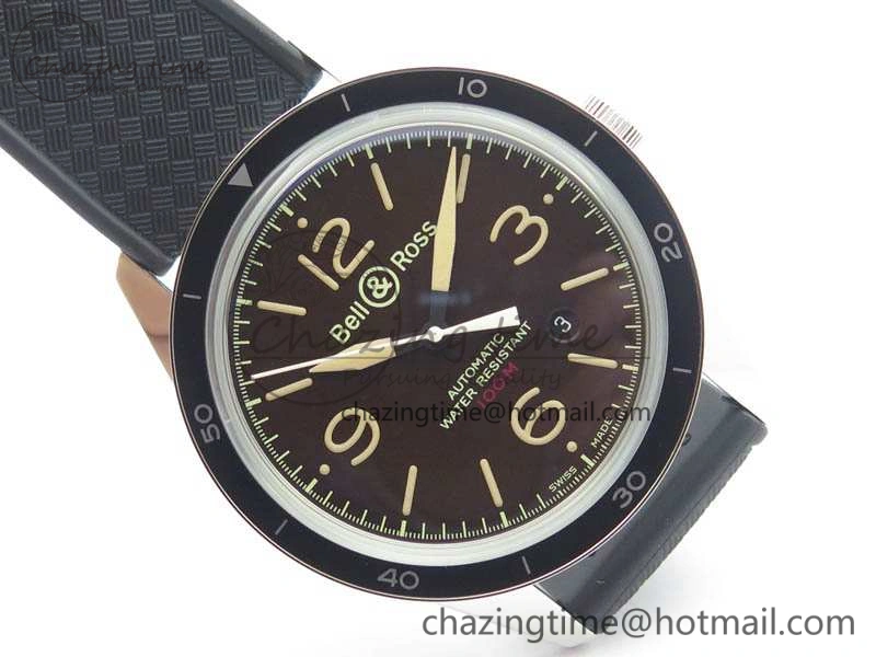 BR123 Vintage SS Brown Dial On Black Rubber Strap MIYOTA 9015