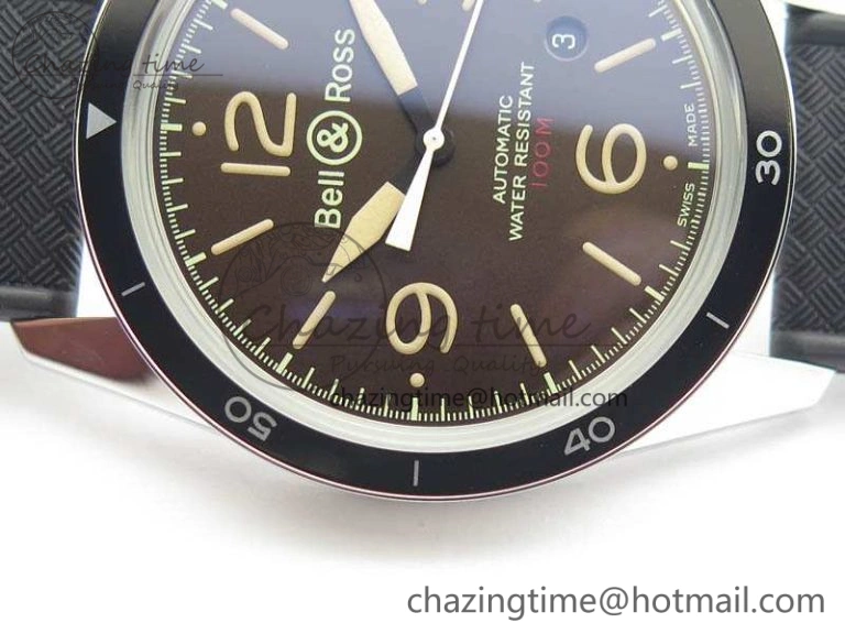 BR123 Vintage SS Brown Dial On Black Rubber Strap MIYOTA 9015