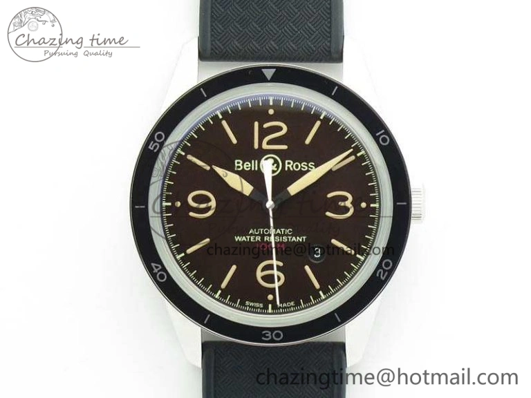 BR123 Vintage SS Brown Dial On Black Rubber Strap MIYOTA 9015