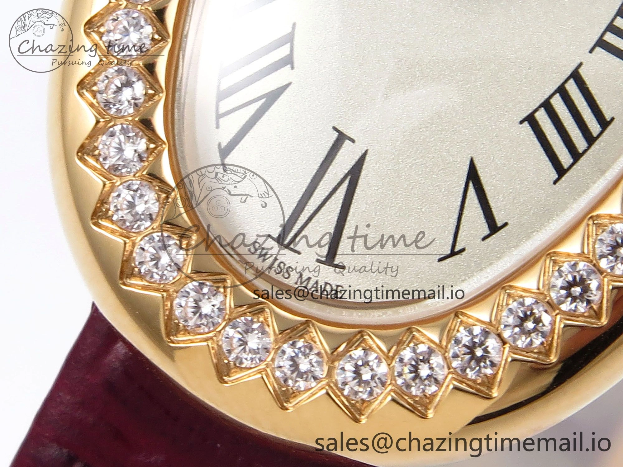 Baignoire De Cartier RG AF 1:1 Best Edition Silver Dial Diamonds Bezel on Red Leather Strap Ronda Quartz