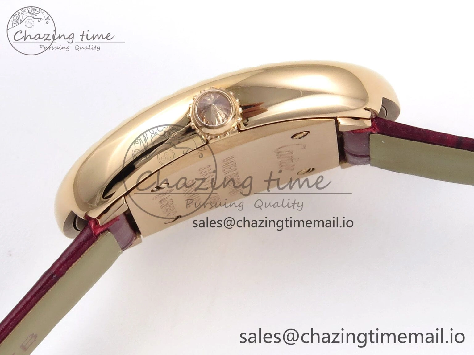 Baignoire De Cartier RG AF 1:1 Best Edition Silver Dial Diamonds Bezel on Red Leather Strap Ronda Quartz