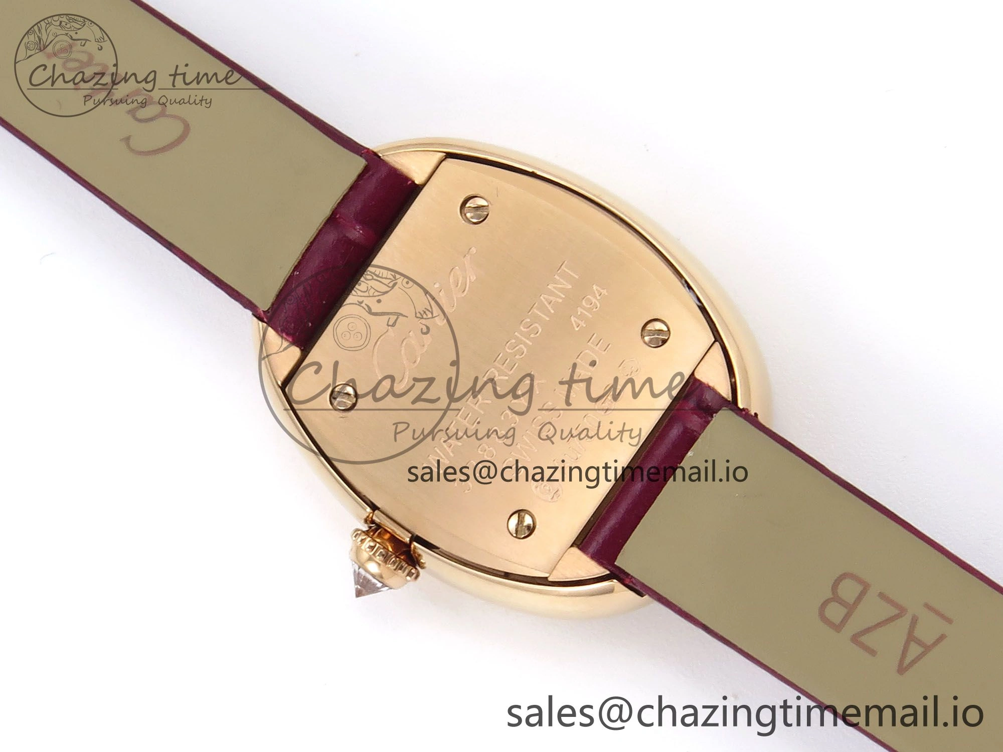 Baignoire De Cartier RG AF 1:1 Best Edition Silver Dial Diamonds Bezel on Red Leather Strap Ronda Quartz