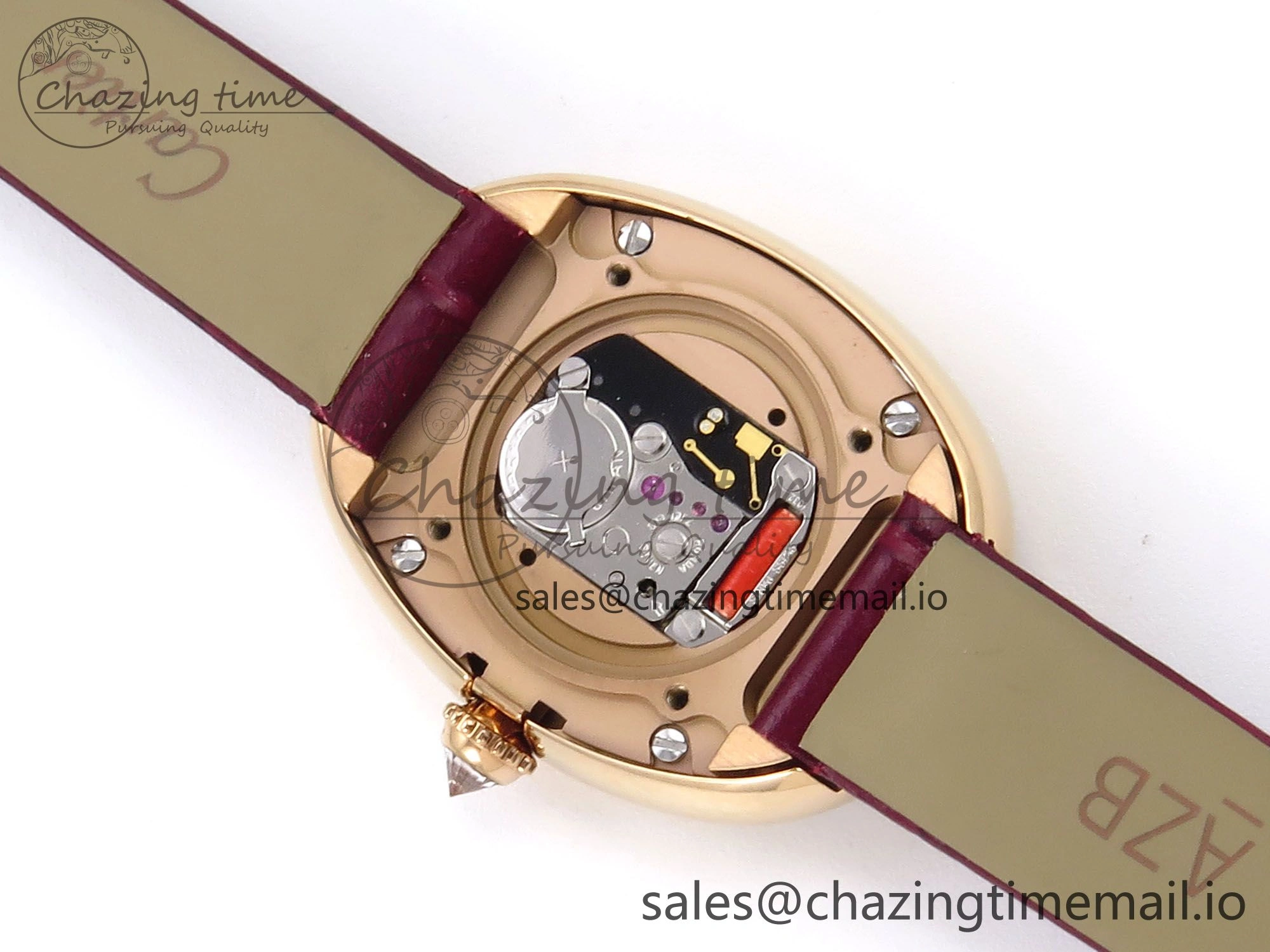 Baignoire De Cartier RG AF 1:1 Best Edition Silver Dial Diamonds Bezel on Red Leather Strap Ronda Quartz