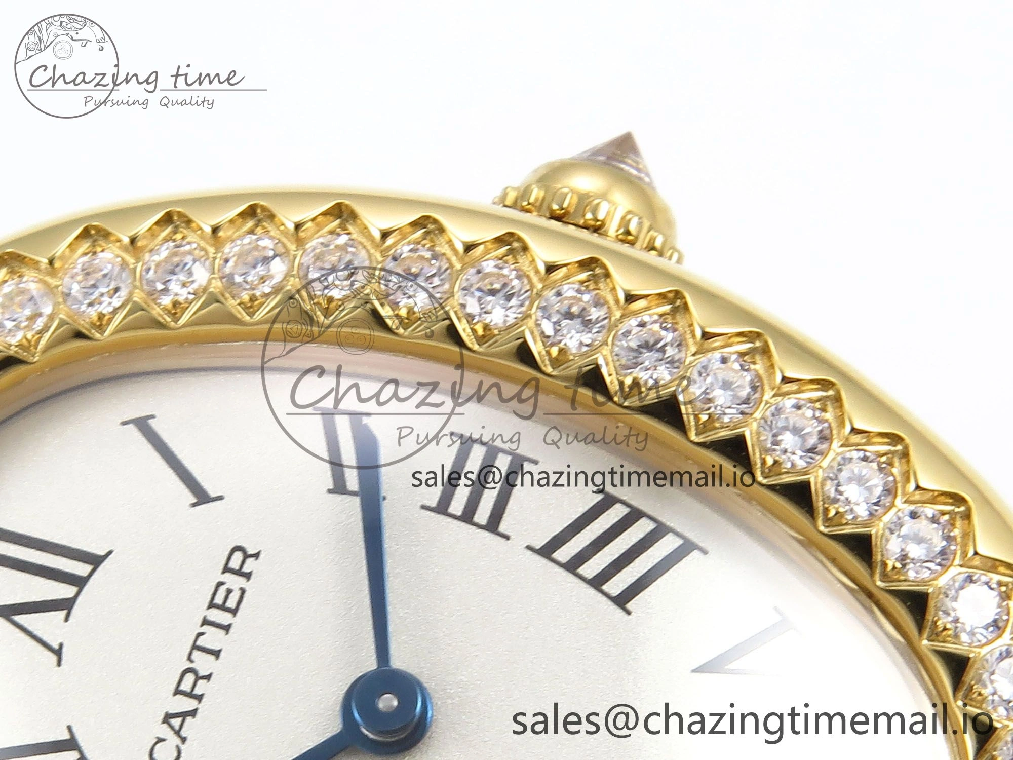 Baignoire De Cartier YG AF 1:1 Best Edition Silver Dial Diamonds Bezel on Green Leather Strap Ronda Quartz
