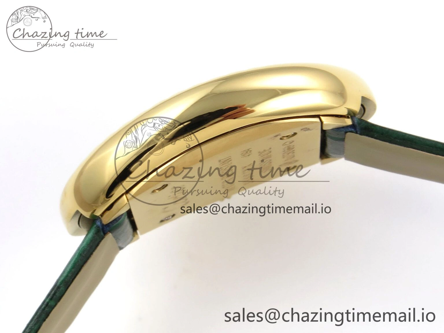 Baignoire De Cartier YG AF 1:1 Best Edition Silver Dial Diamonds Bezel on Green Leather Strap Ronda Quartz