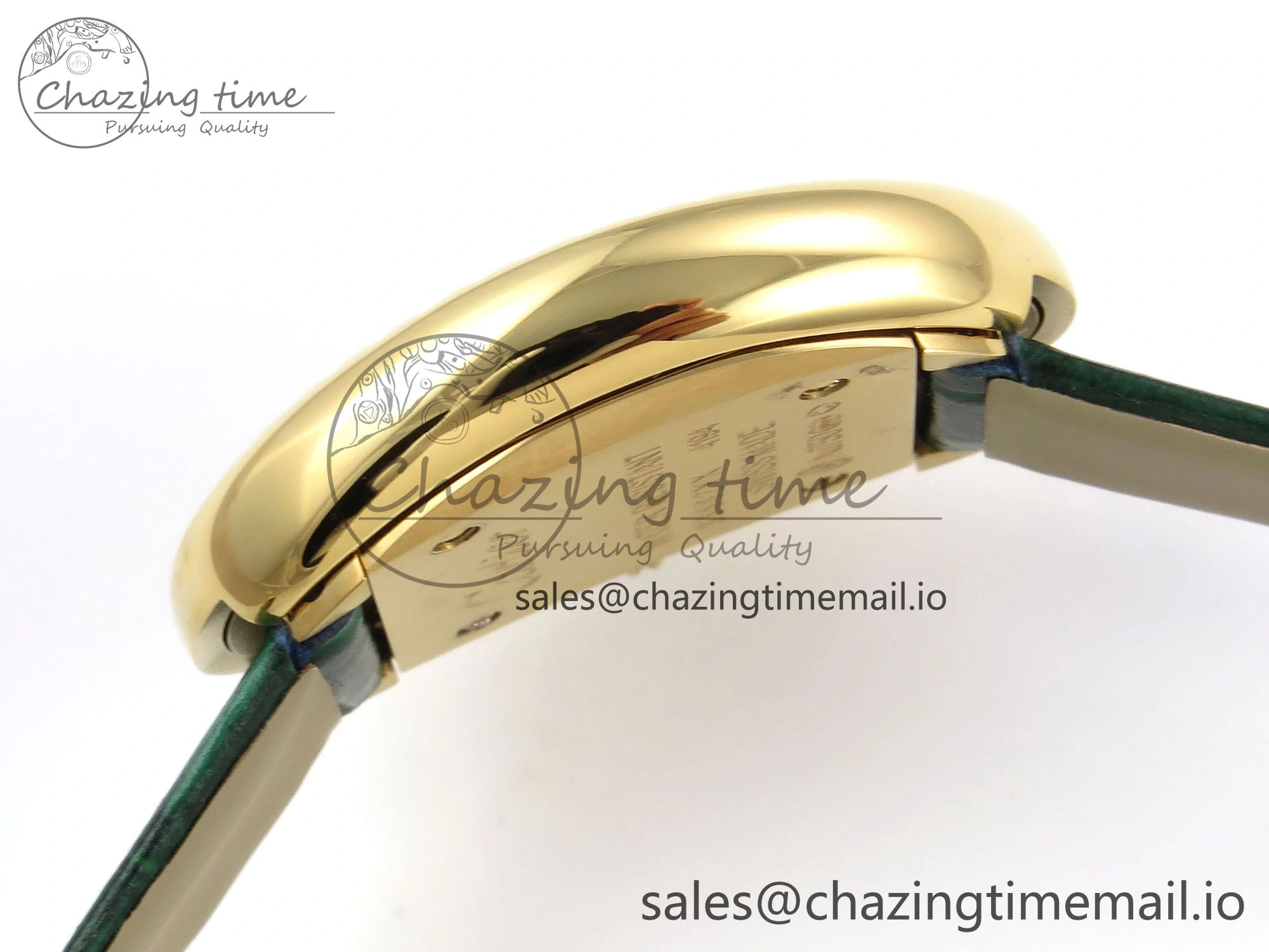 Baignoire De Cartier YG AF 1:1 Best Edition Silver Dial Diamonds Bezel on Green Leather Strap Ronda Quartz