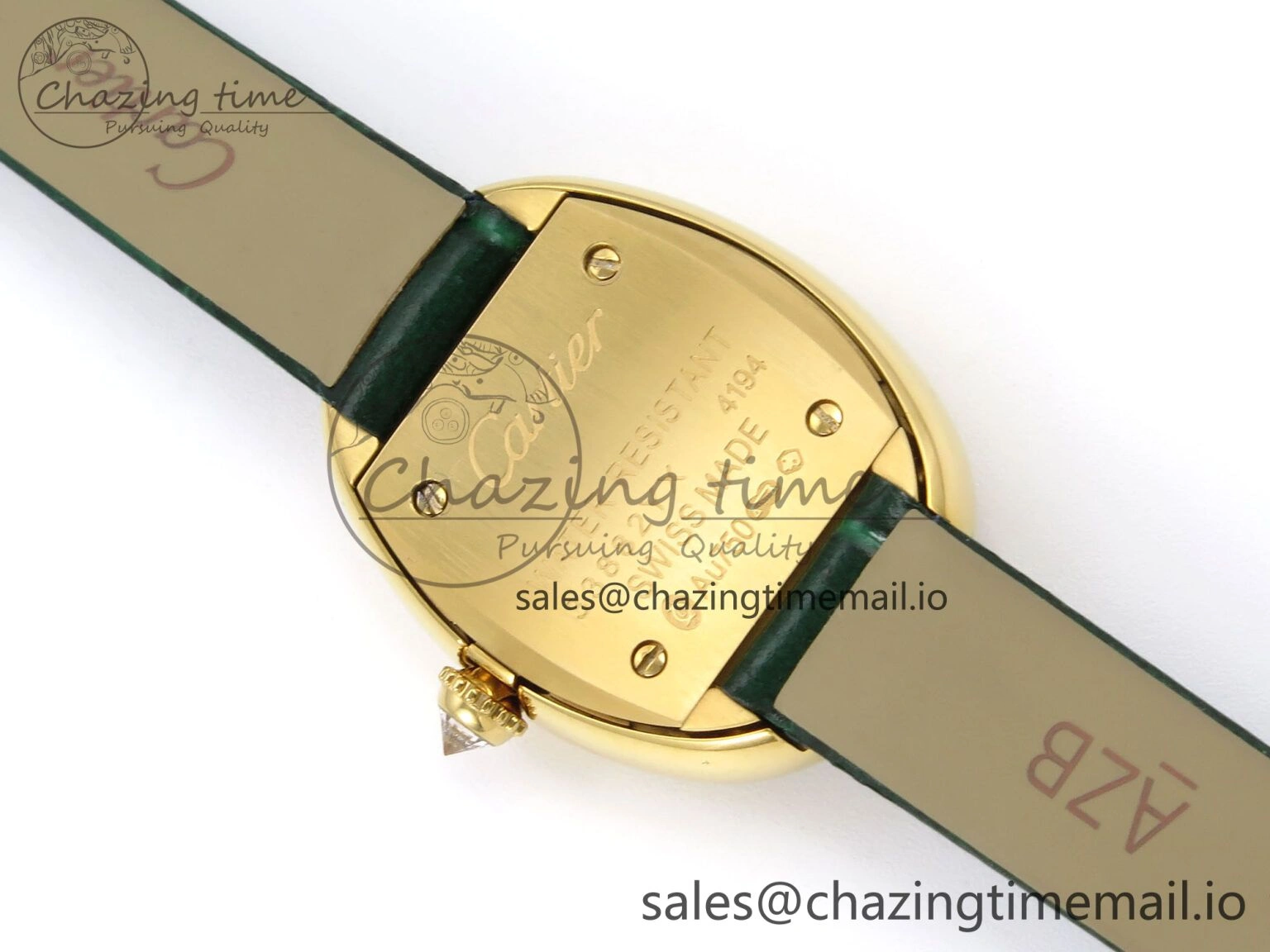 Baignoire De Cartier YG AF 1:1 Best Edition Silver Dial Diamonds Bezel on Green Leather Strap Ronda Quartz