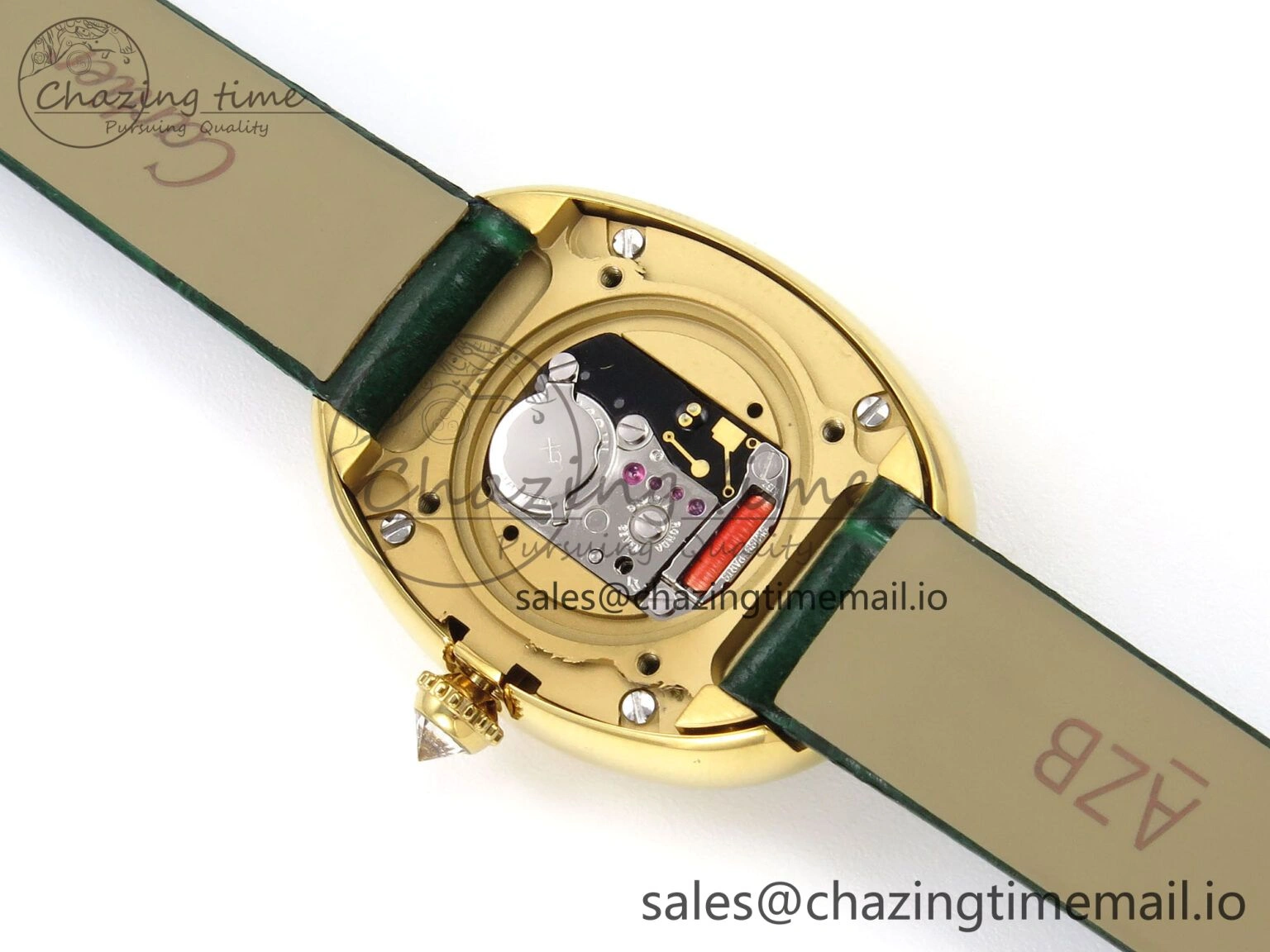 Baignoire De Cartier YG AF 1:1 Best Edition Silver Dial Diamonds Bezel on Green Leather Strap Ronda Quartz