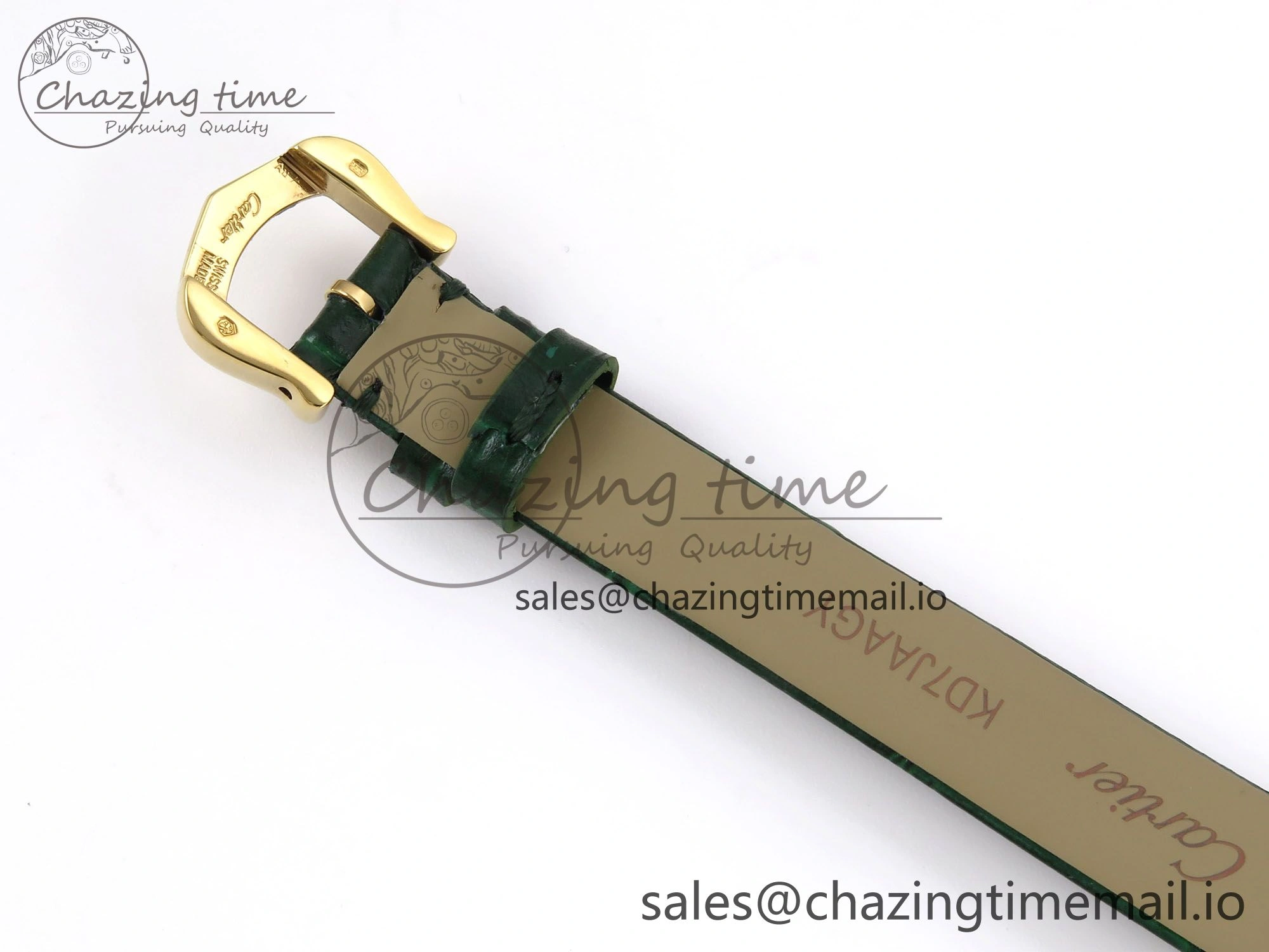 Baignoire De Cartier YG AF 1:1 Best Edition Silver Dial Diamonds Bezel on Green Leather Strap Ronda Quartz