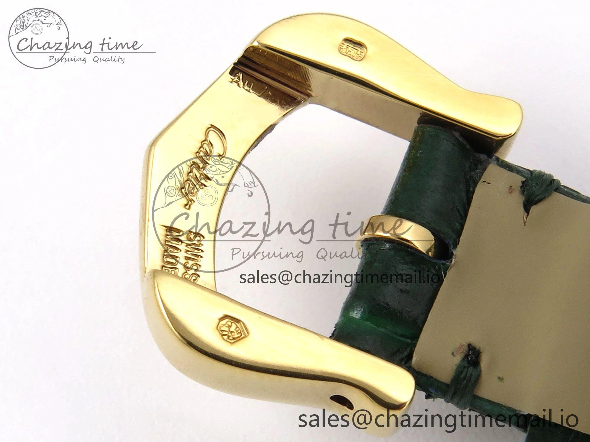 Baignoire De Cartier YG AF 1:1 Best Edition Silver Dial Diamonds Bezel on Green Leather Strap Ronda Quartz