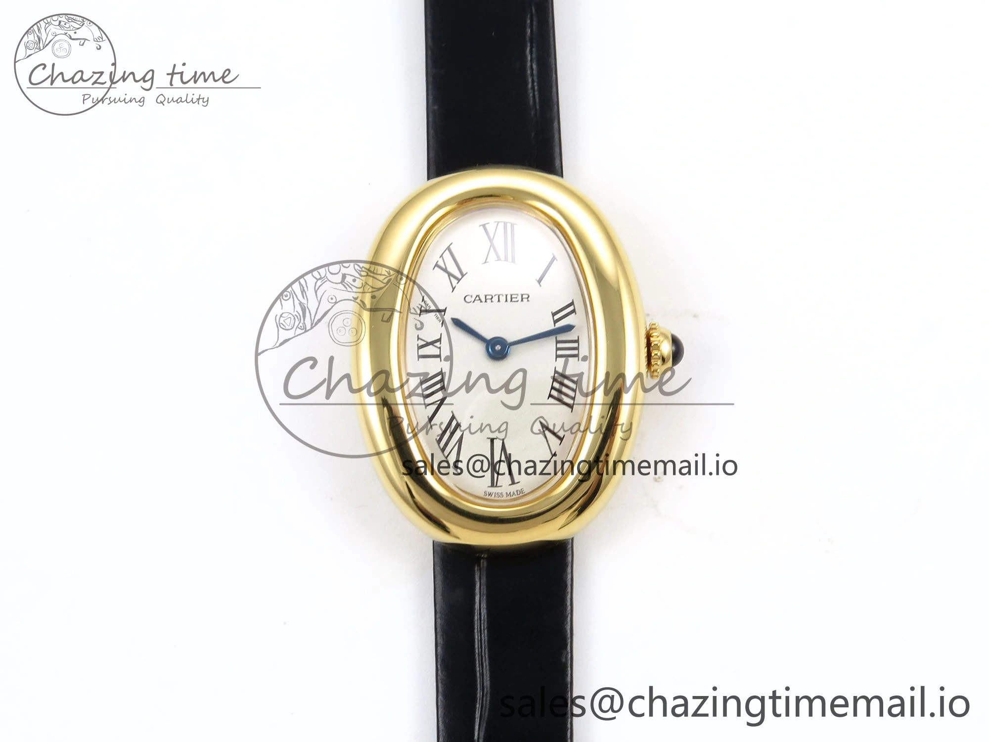 Baignoire De Cartier YG AF 1:1 Best Edition Silver Dial on Black Leather Strap Ronda Quartz