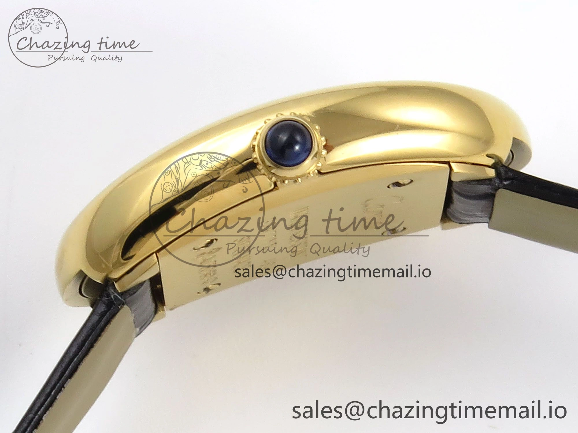 Baignoire De Cartier YG AF 1:1 Best Edition Silver Dial on Black Leather Strap Ronda Quartz