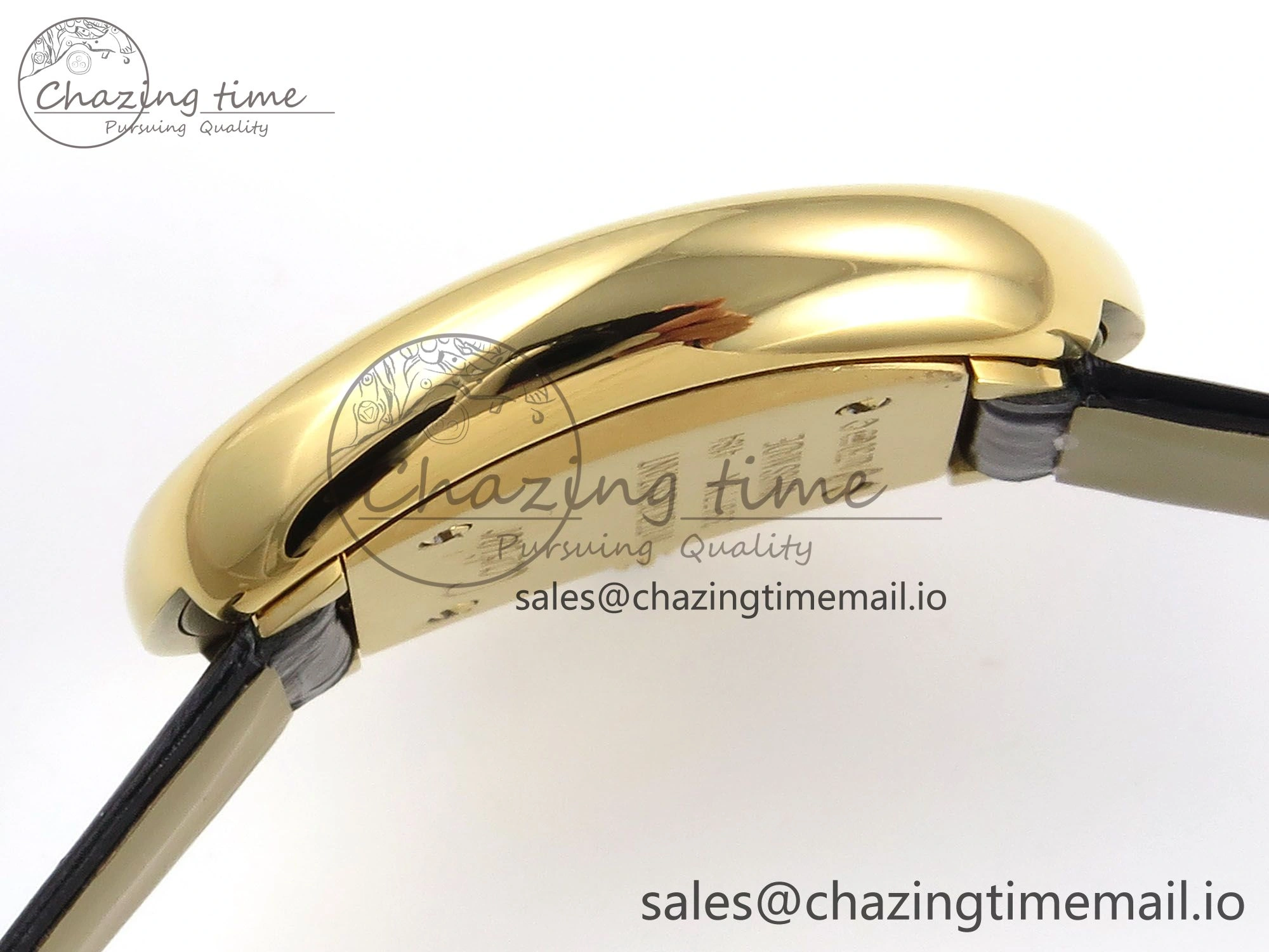 Baignoire De Cartier YG AF 1:1 Best Edition Silver Dial on Black Leather Strap Ronda Quartz