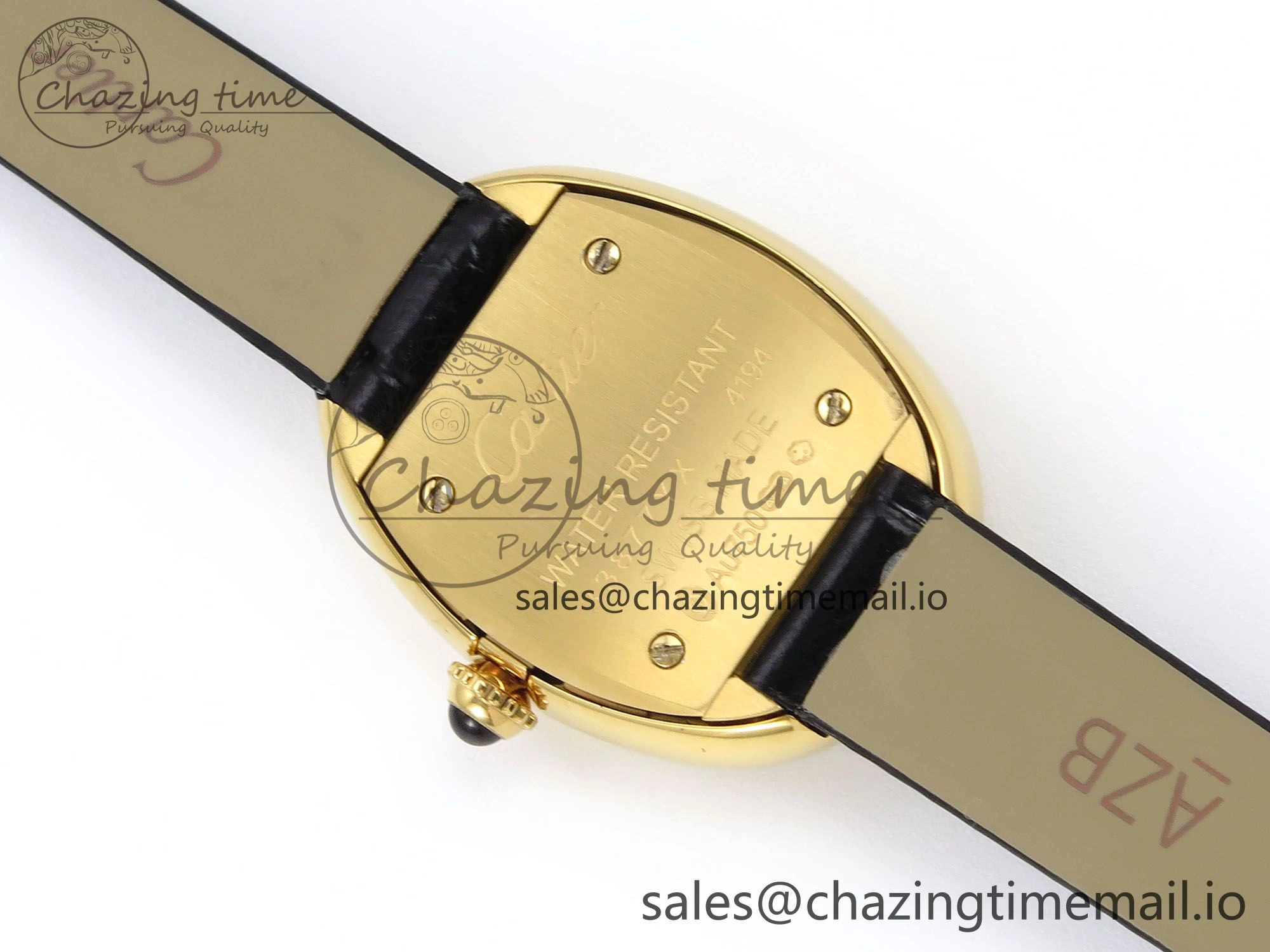 Baignoire De Cartier YG AF 1:1 Best Edition Silver Dial on Black Leather Strap Ronda Quartz