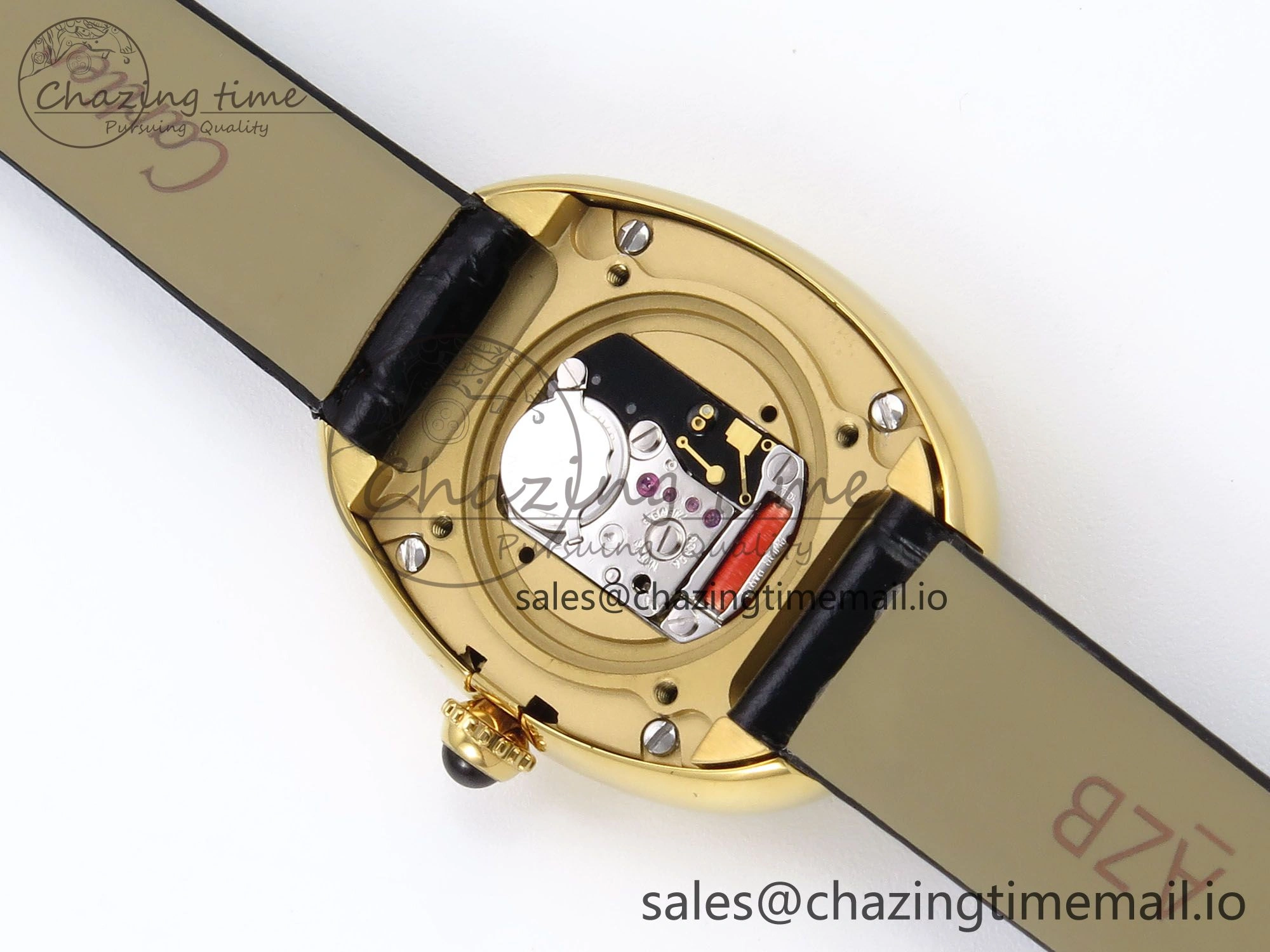 Baignoire De Cartier YG AF 1:1 Best Edition Silver Dial on Black Leather Strap Ronda Quartz