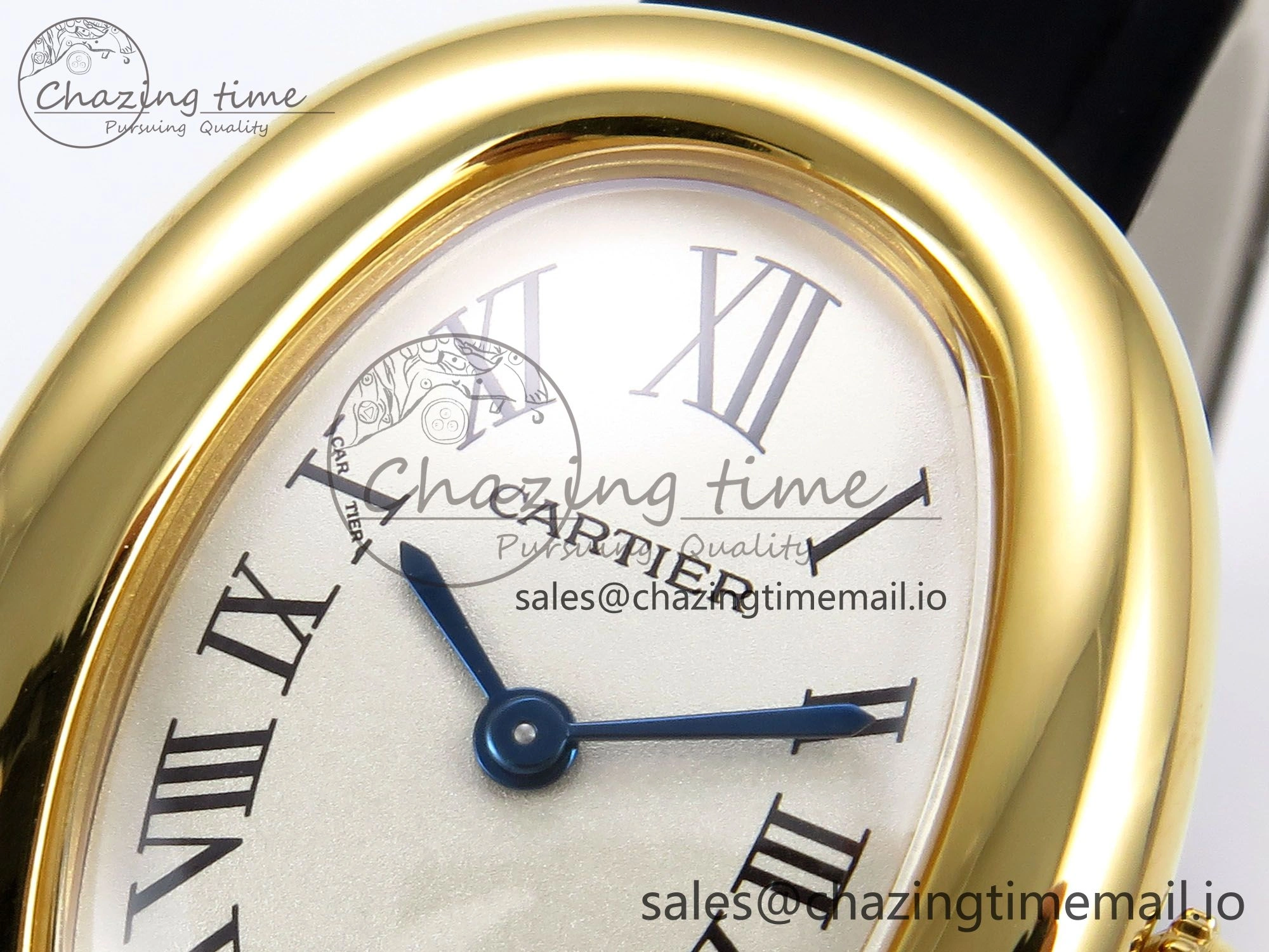 Baignoire De Cartier YG AF 1:1 Best Edition Silver Dial on Black Leather Strap Ronda Quartz
