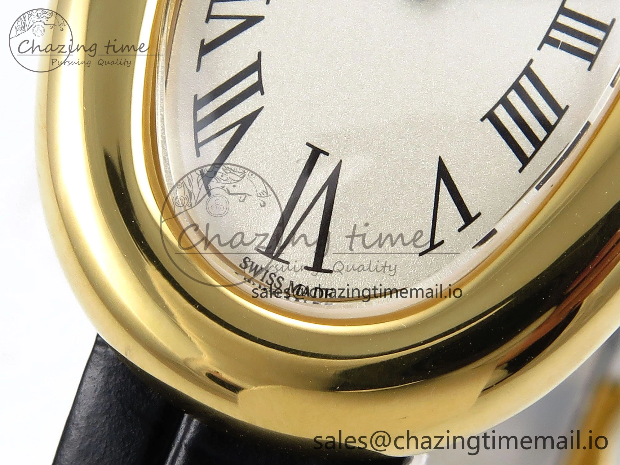 Baignoire De Cartier YG AF 1:1 Best Edition Silver Dial on Black Leather Strap Ronda Quartz