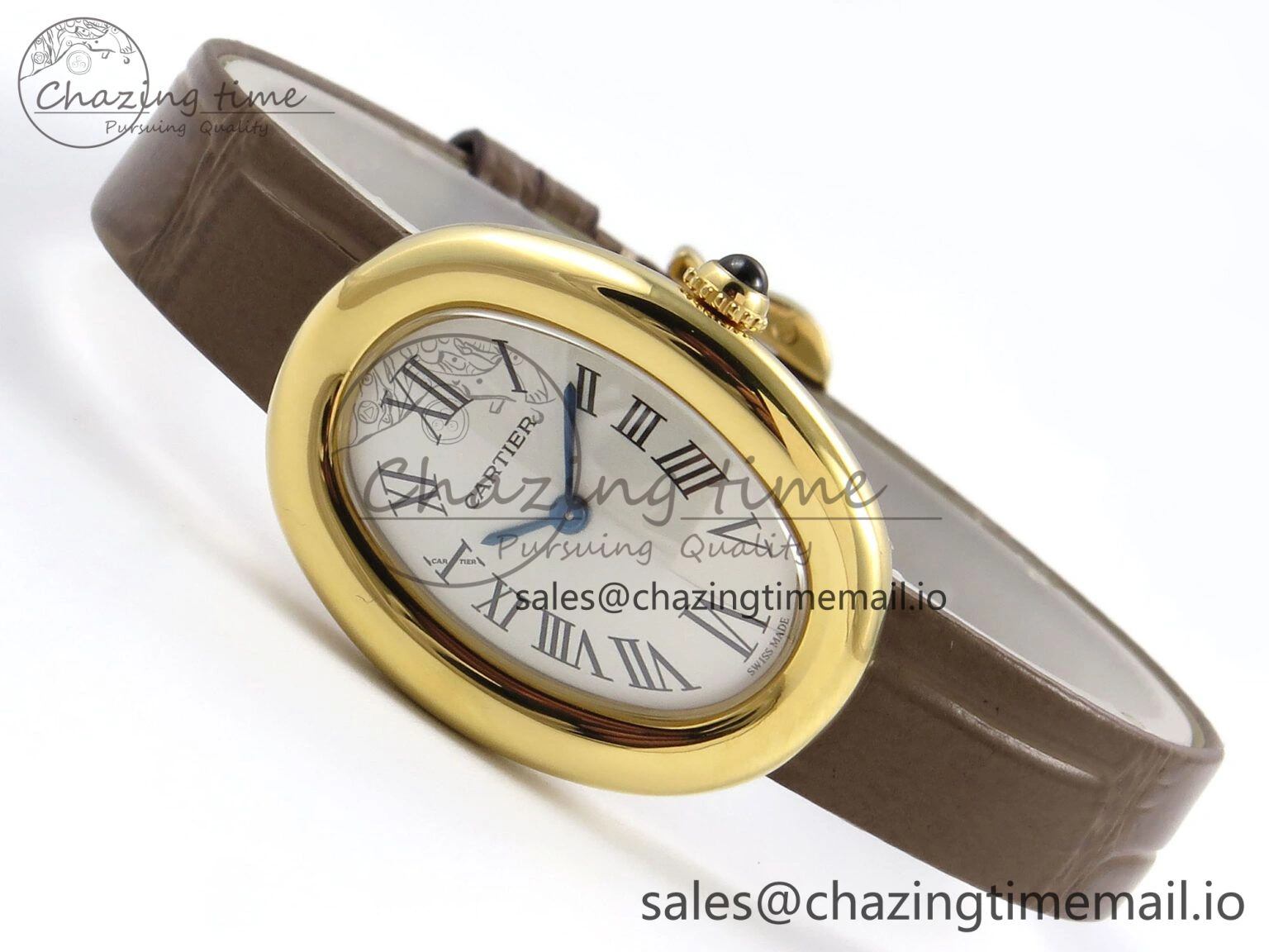 Baignoire De Cartier YG AF 1:1 Best Edition Silver Dial on Brown Leather Strap Ronda Quartz