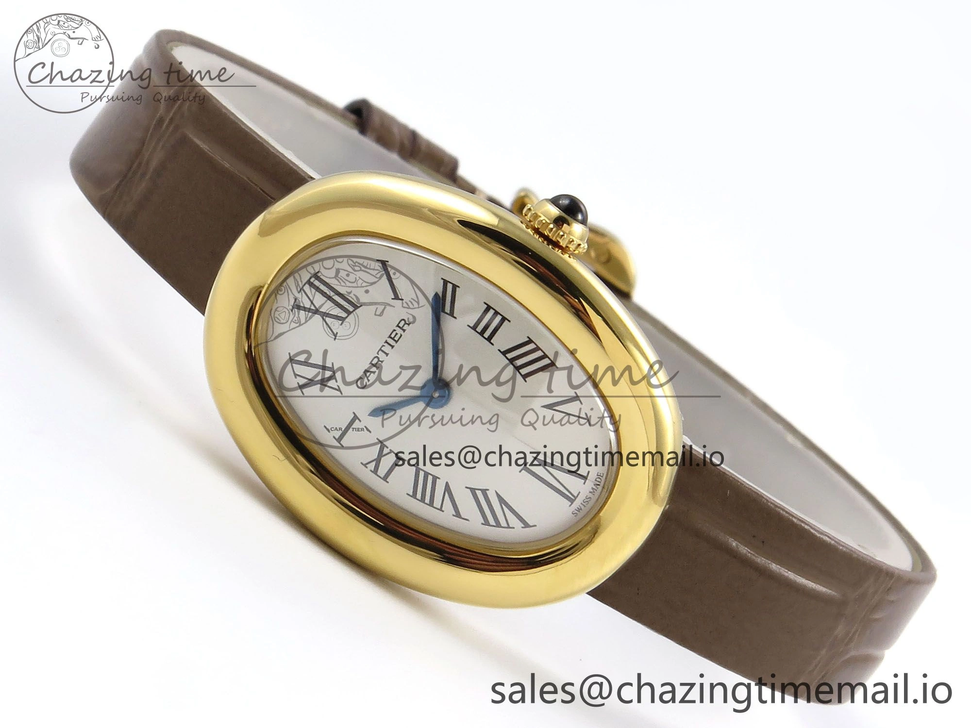 Baignoire De Cartier YG AF 1:1 Best Edition Silver Dial on Brown Leather Strap Ronda Quartz