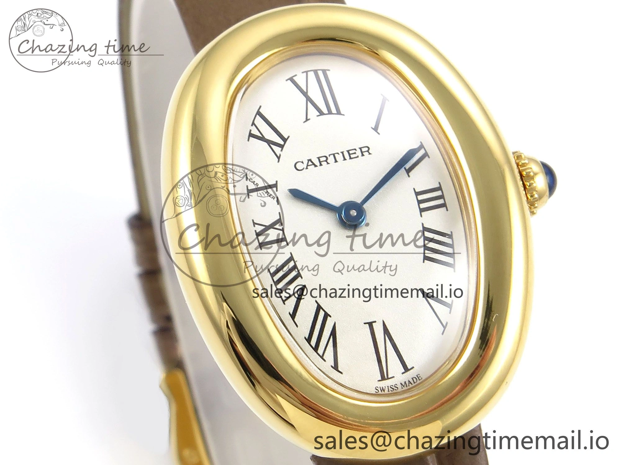 Baignoire De Cartier YG AF 1:1 Best Edition Silver Dial on Brown Leather Strap Ronda Quartz